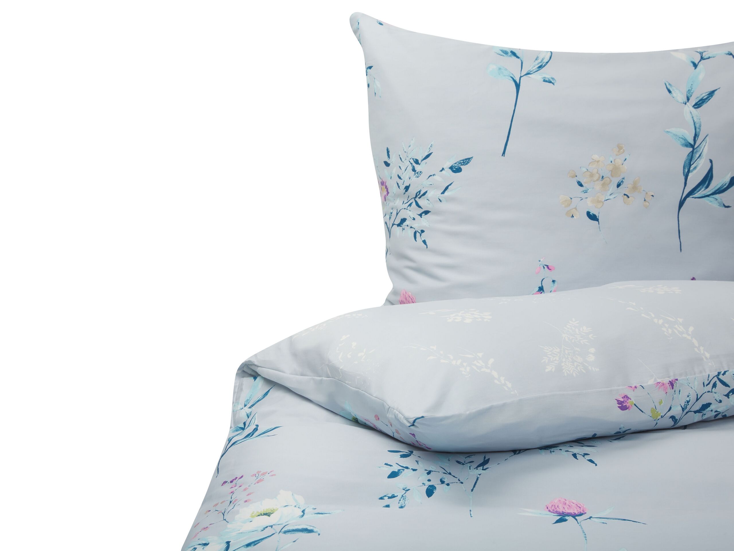 Cotton Sateen Duvet Cover Set Flower Pattern 240 x 220 cm Light Blue EVERGREEN