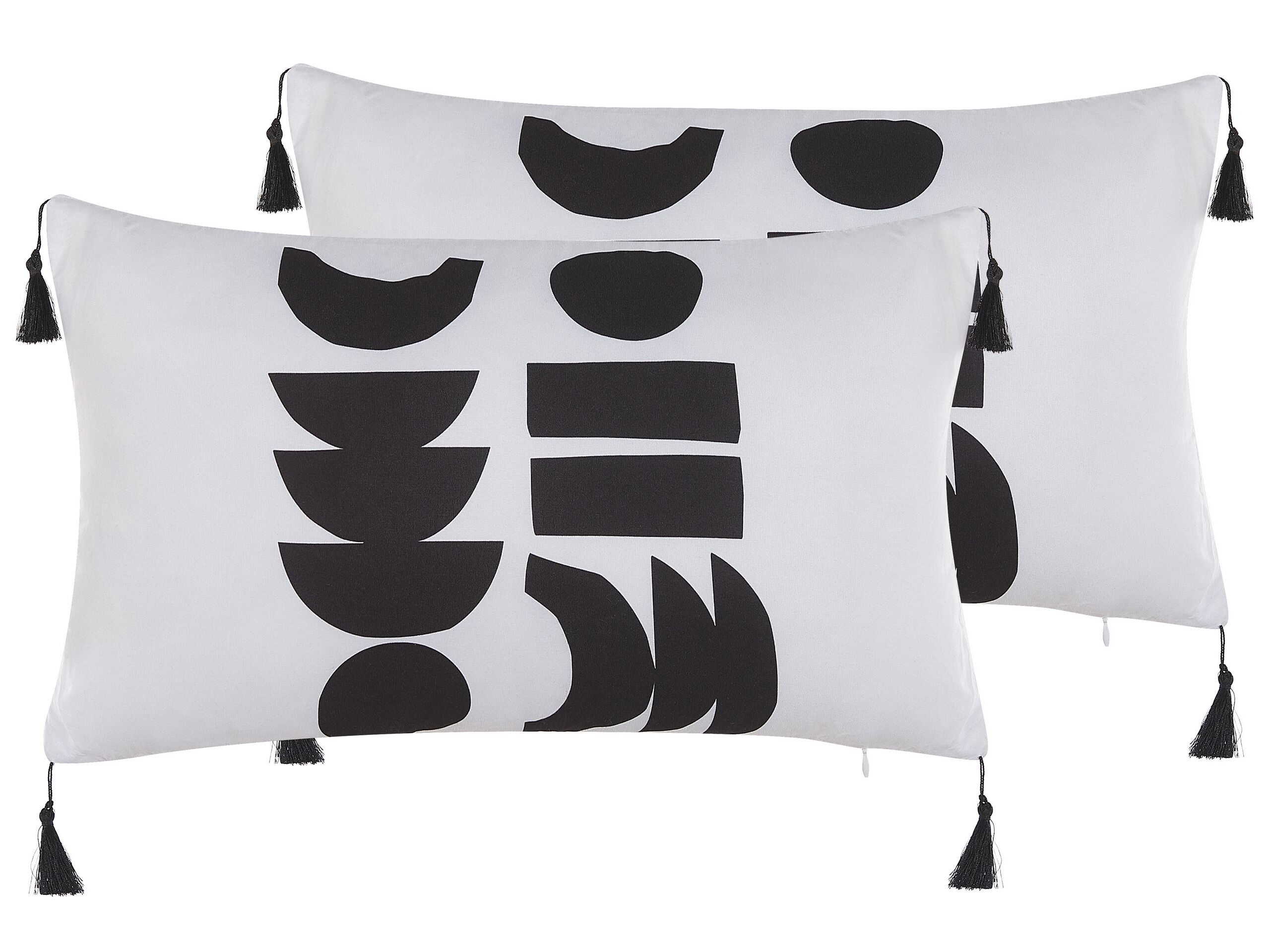 Set of 2 Cushions Geometric Pattern 30x50cm White and Black