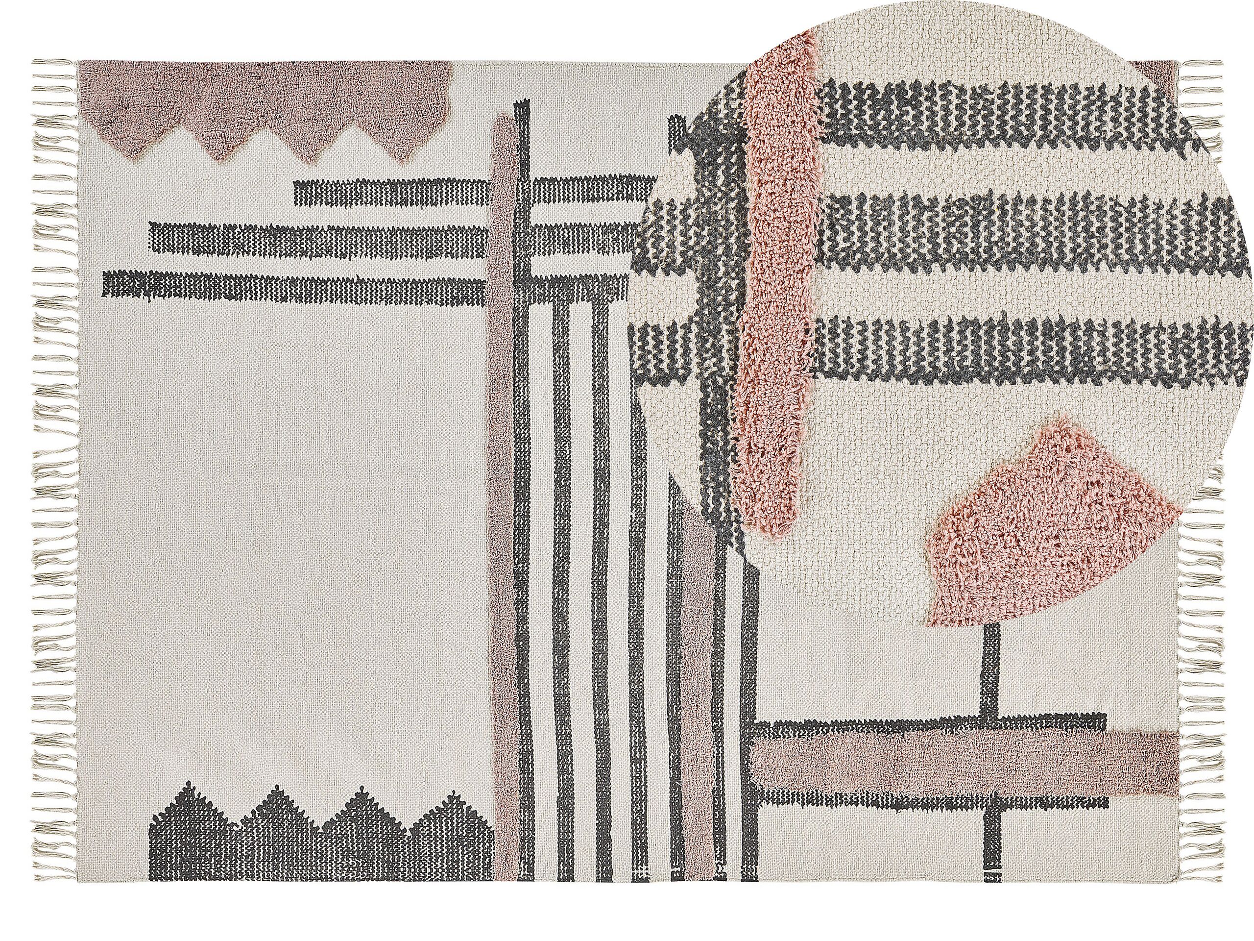 Rectangular Cotton Area Rug 140x200cm Beige and Black