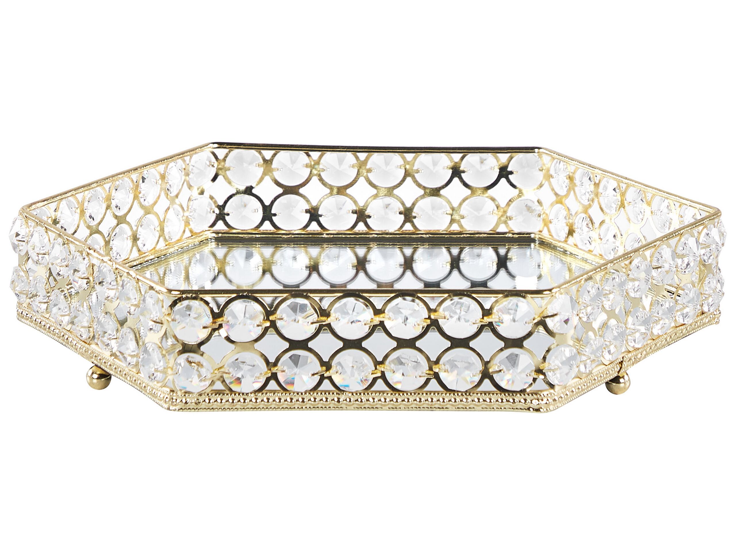 Mirrored Decorative Tray Hexagonal Gold