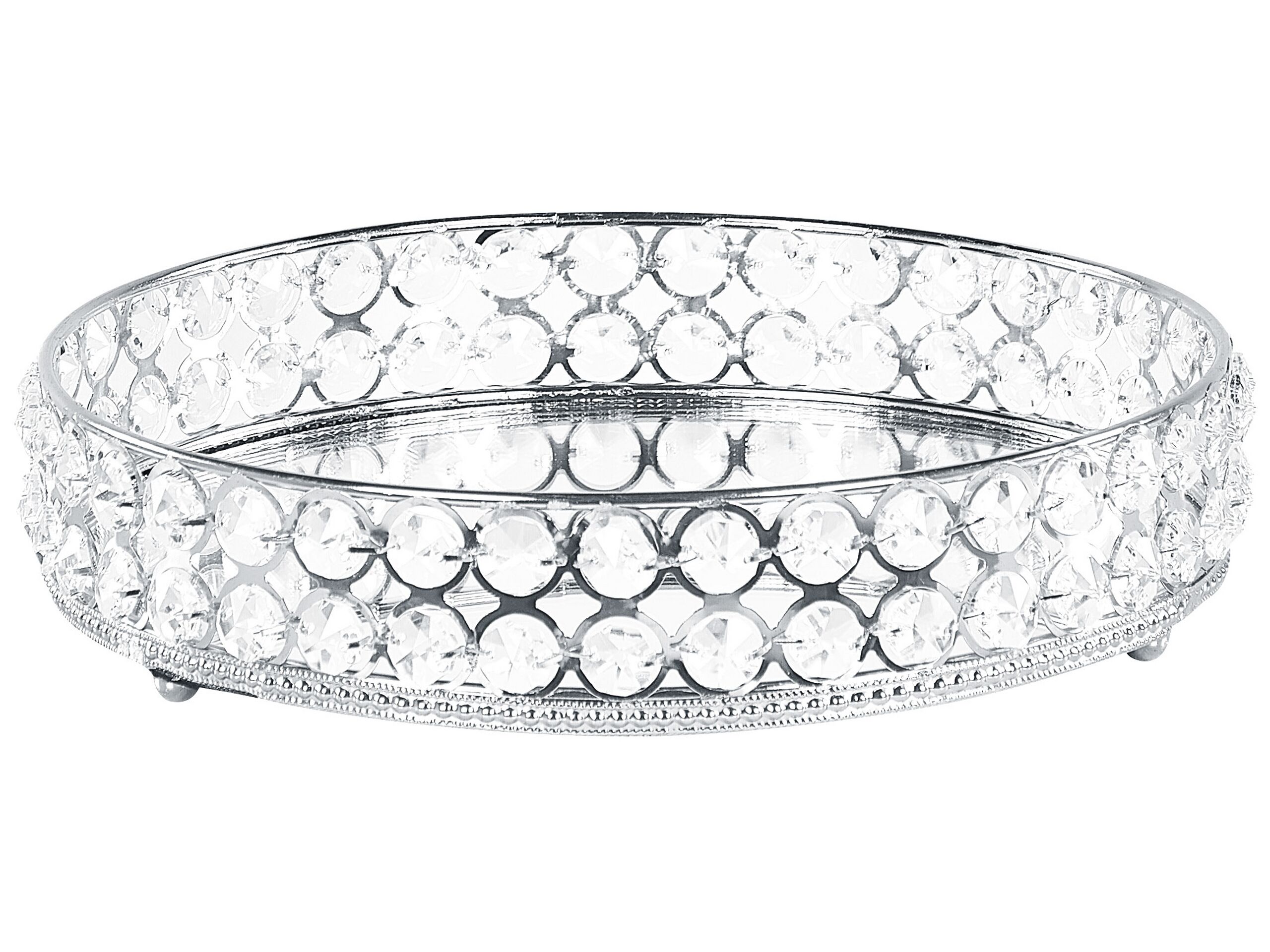 Mirrored Decorative Tray Round Silver