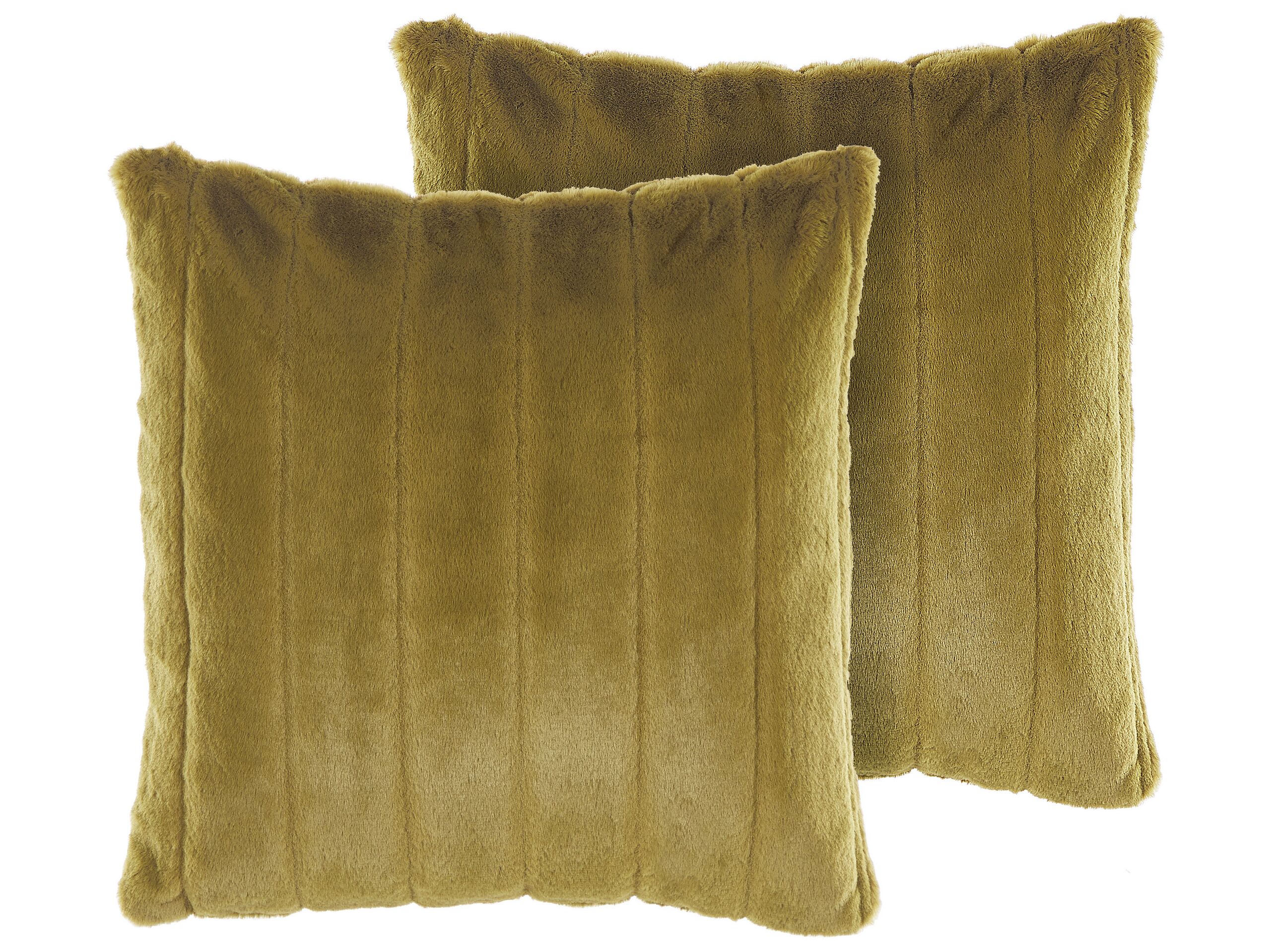 Set of 2 Faux Fur Cushions 45x45cm Green