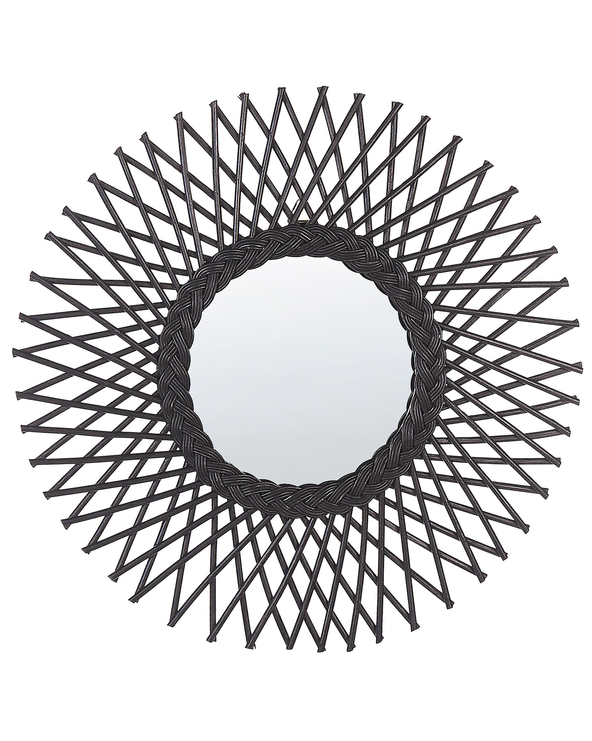 Rattan Sunburst Wall Mirror 60cm Black