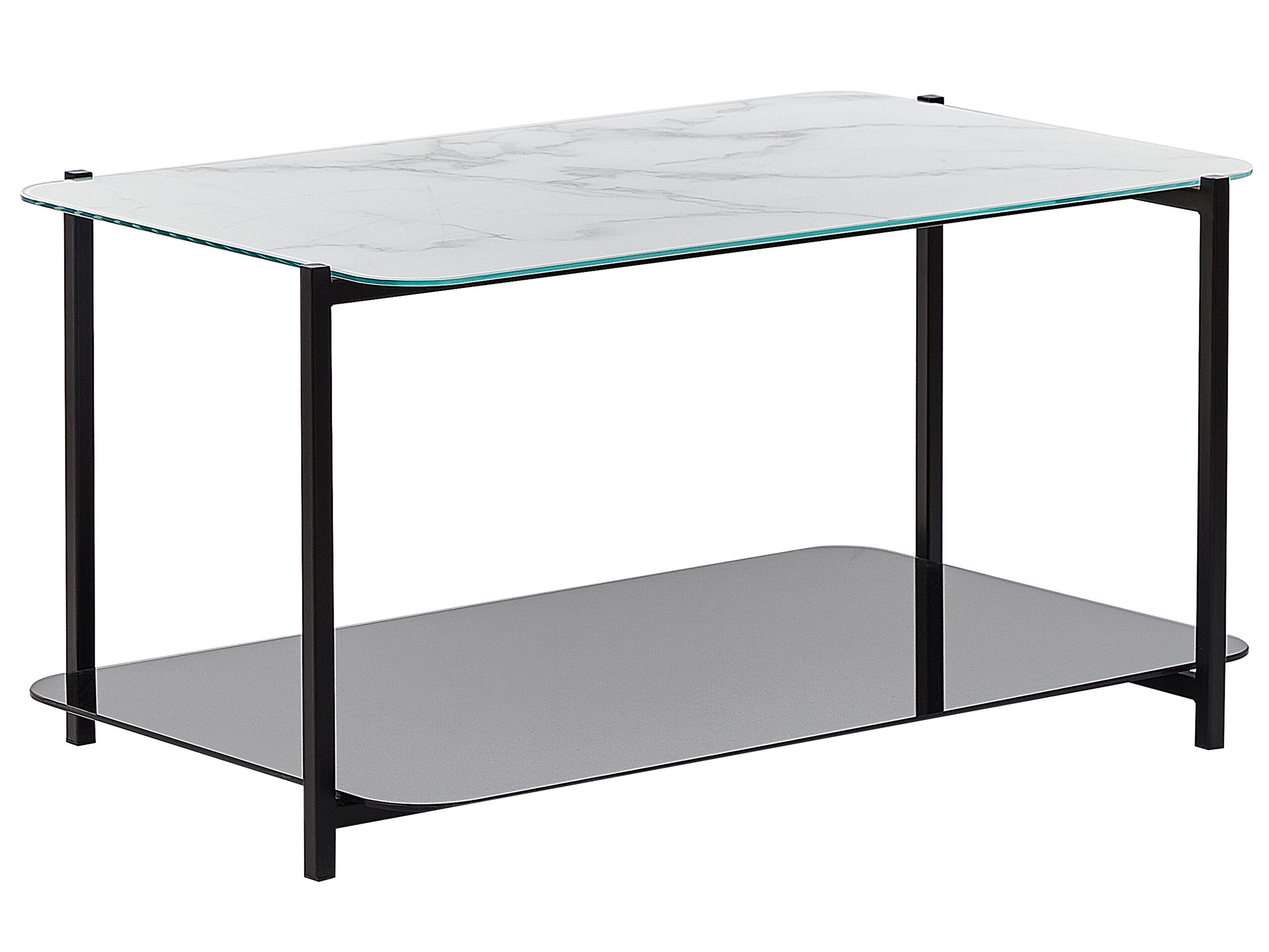 Marble Effect Coffee Table with Shelf White and Black GLOSTER