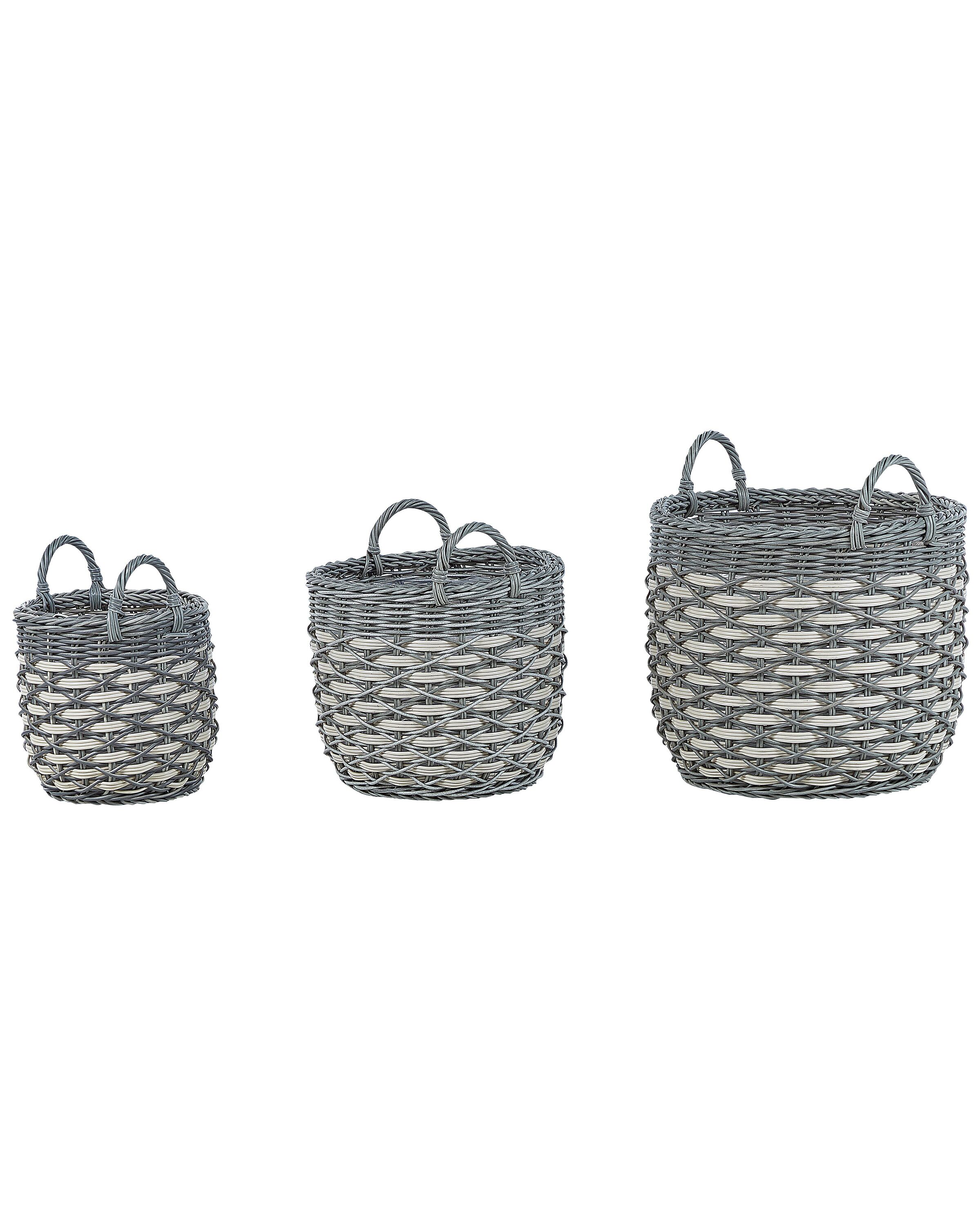 Set of 3 PE Rattan Plant Pot Baskets Grey and White GEFIRA