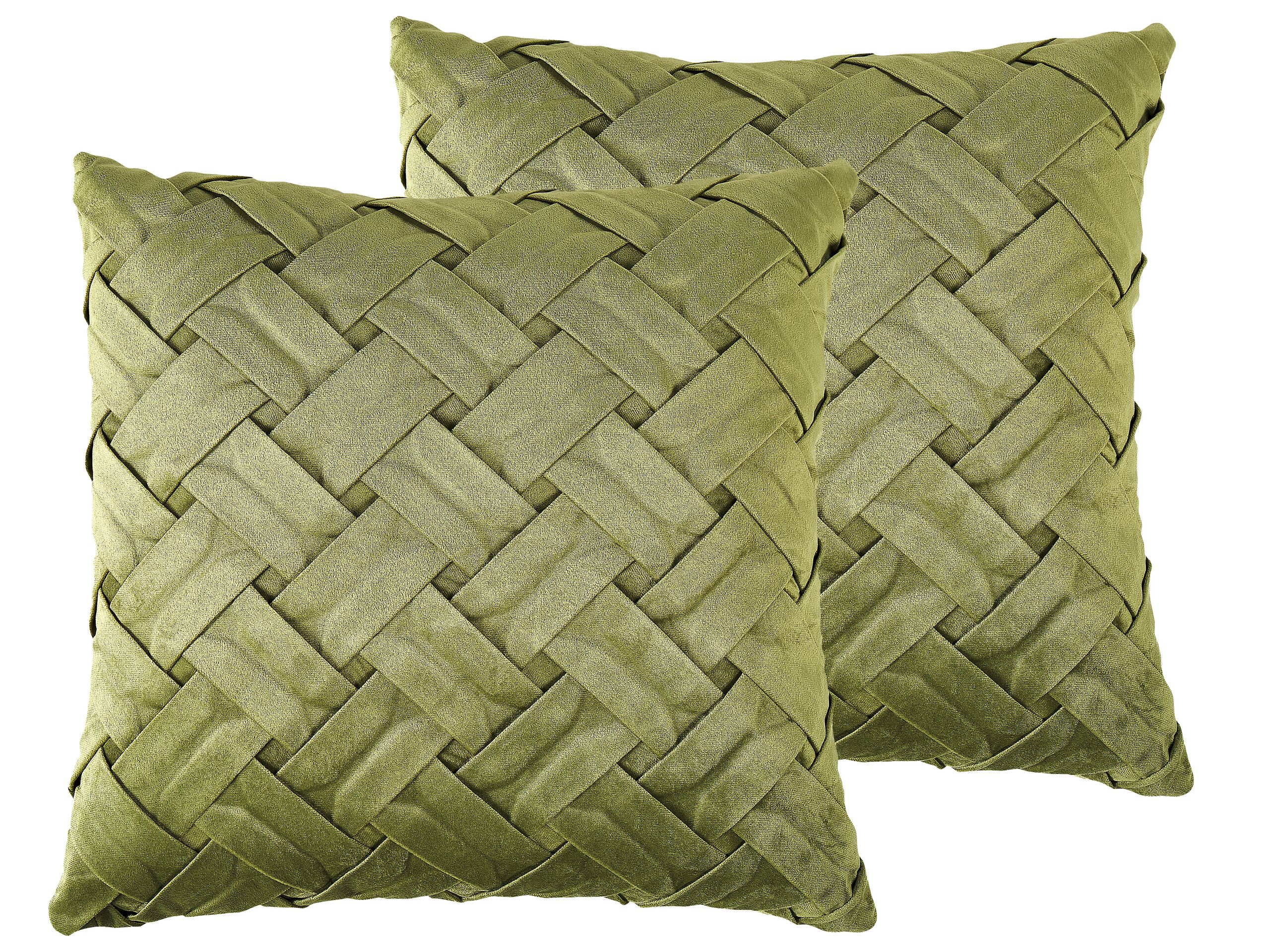 Set of 2 Velvet Pleated Cushions 43x43cm Green