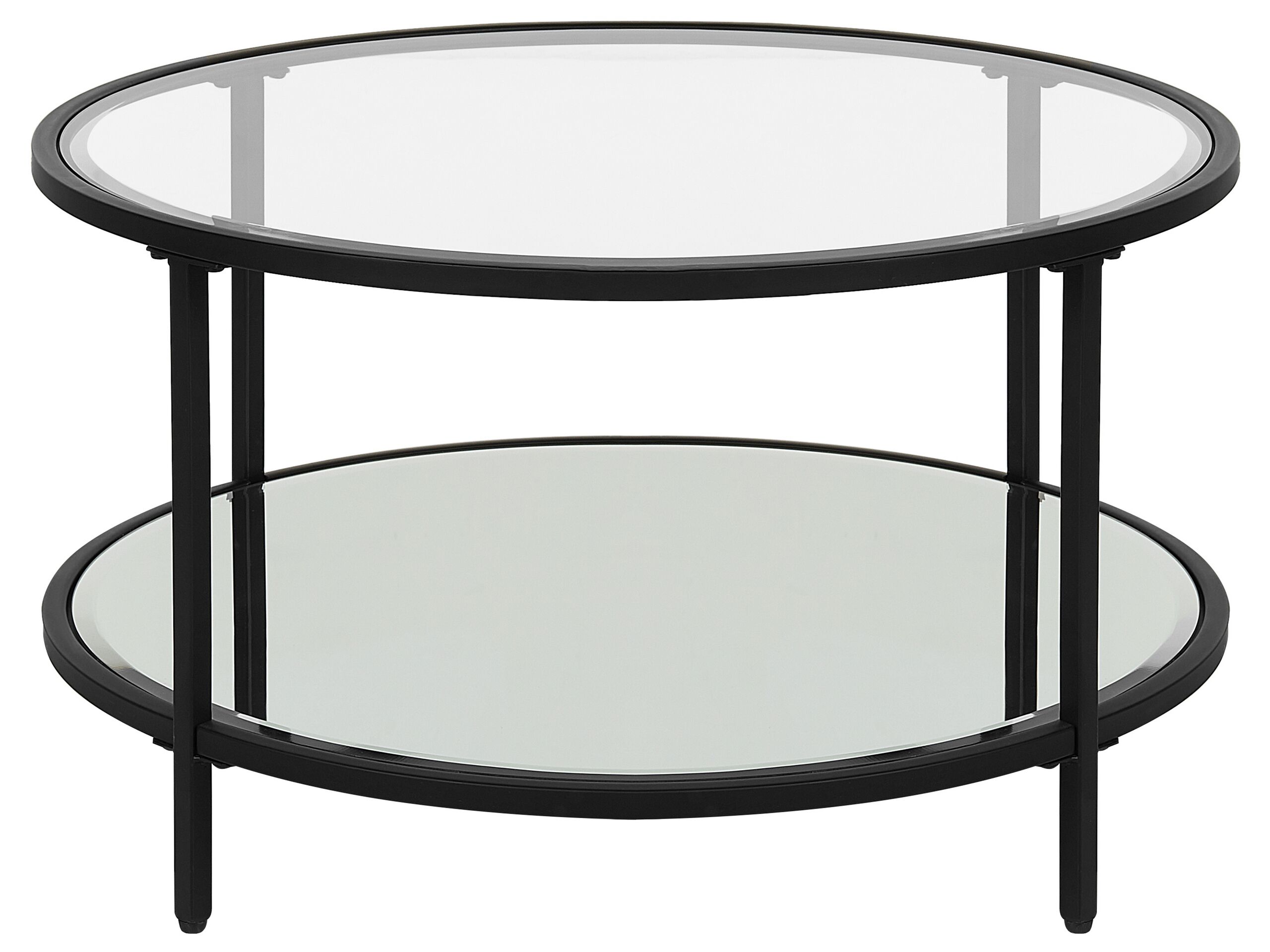 Glass Top Coffee Table with Mirrored Shelf Black BIRNEY