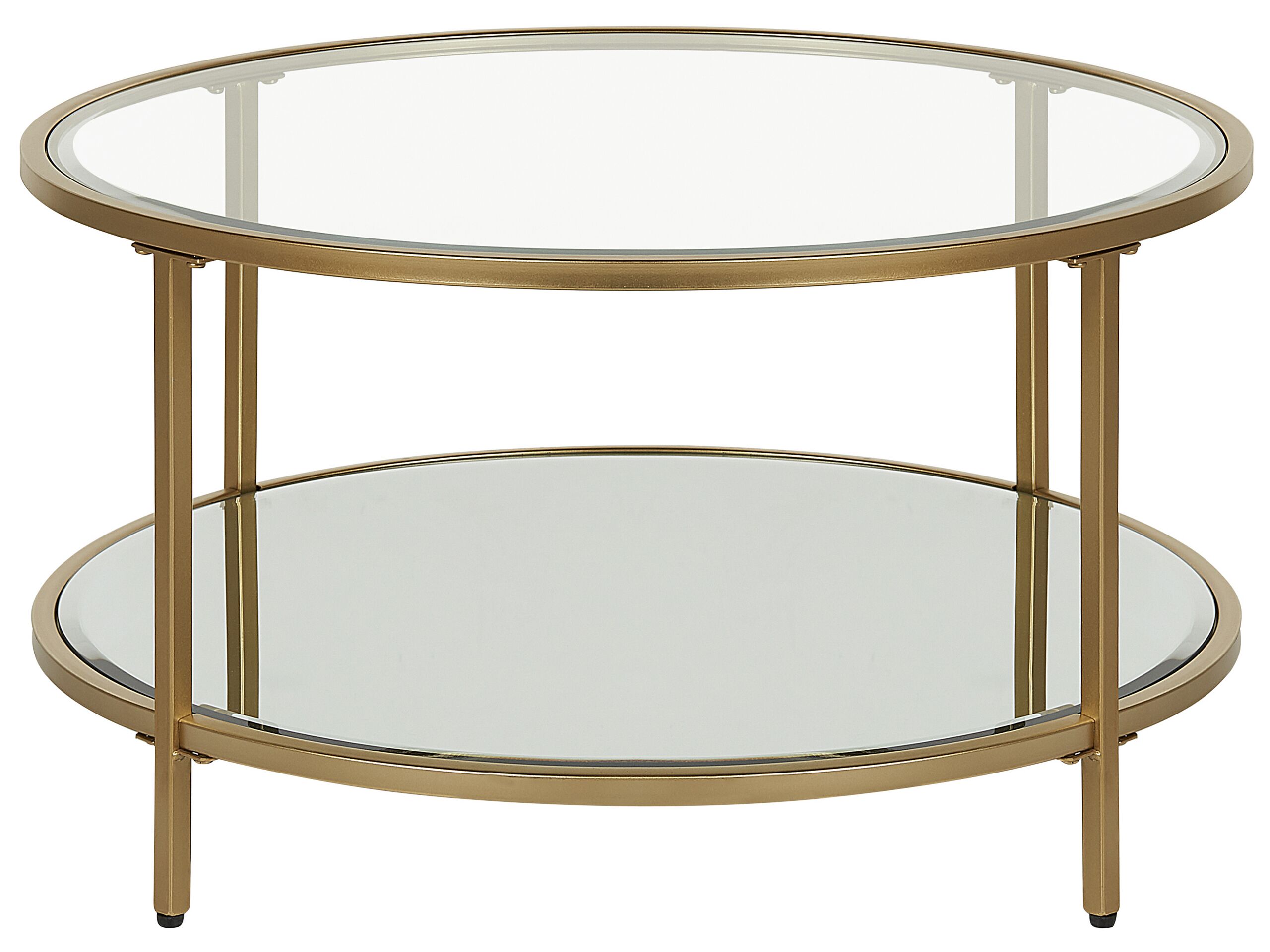 Glass Top Coffee Table with Mirrored Shelf Gold BIRNEY