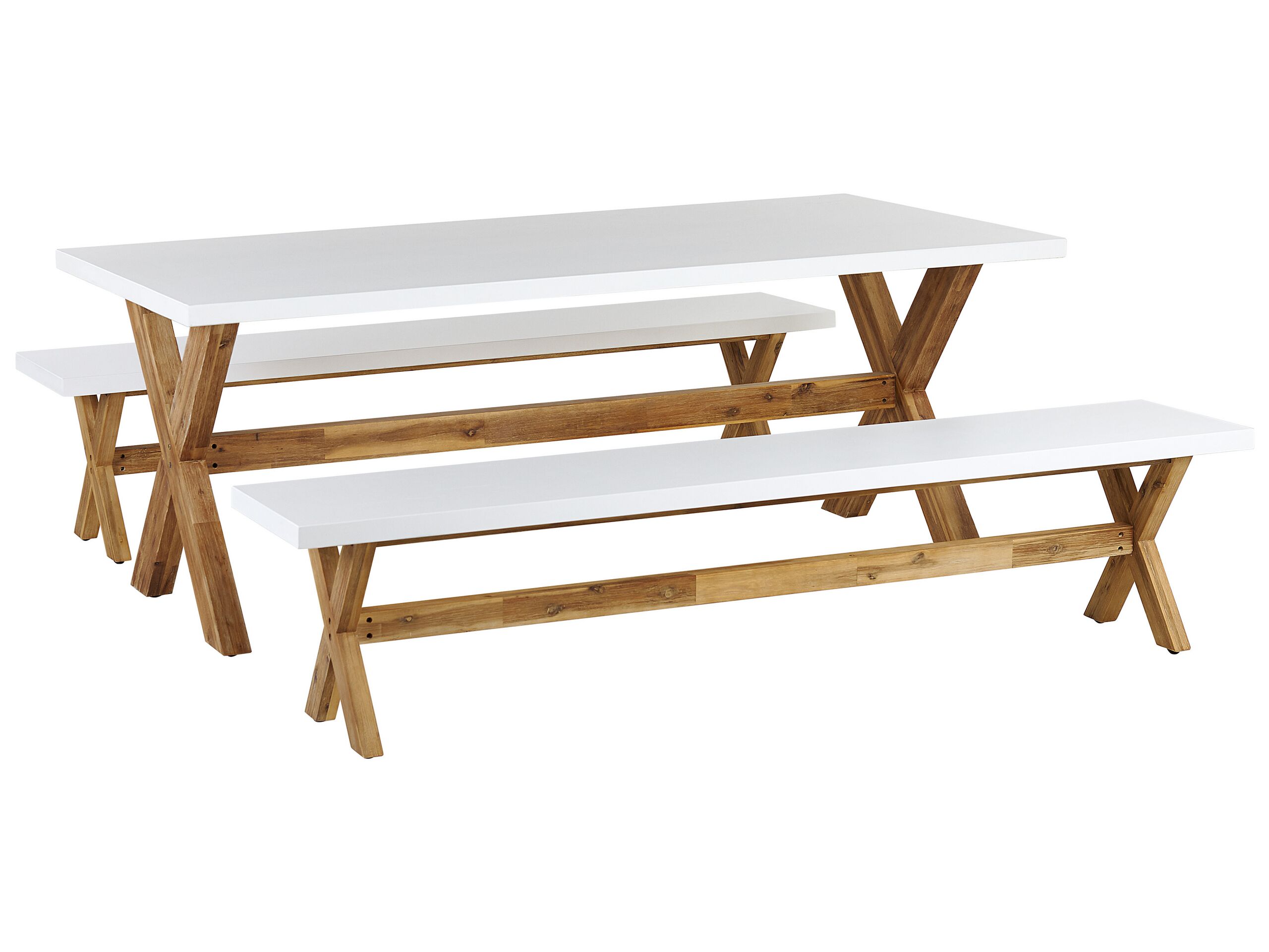 6 Seater Concrete Garden Dining Set Benches White OLBIA