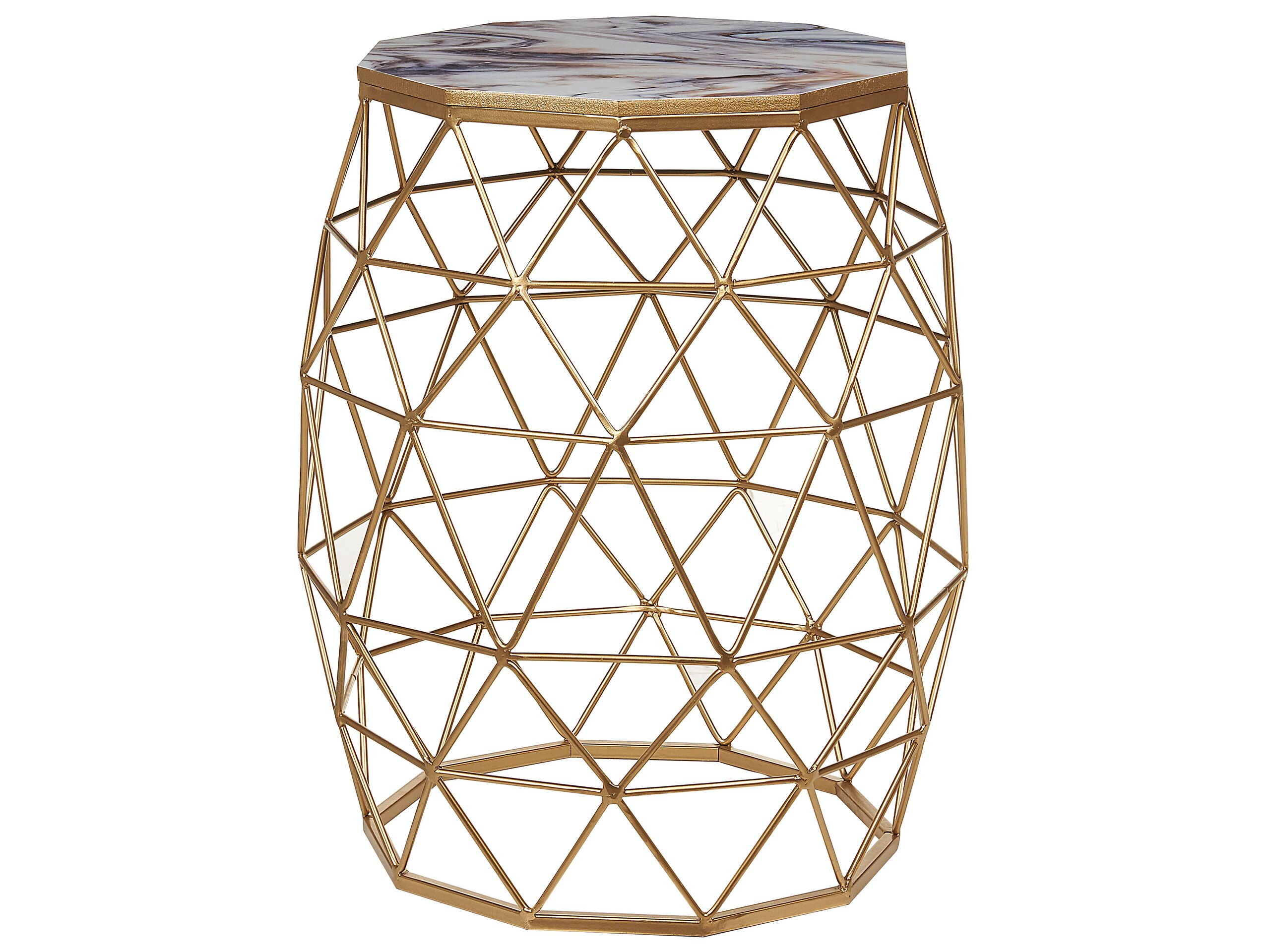 Marble Effect Wire Frame Side Table with Gold HALSEY
