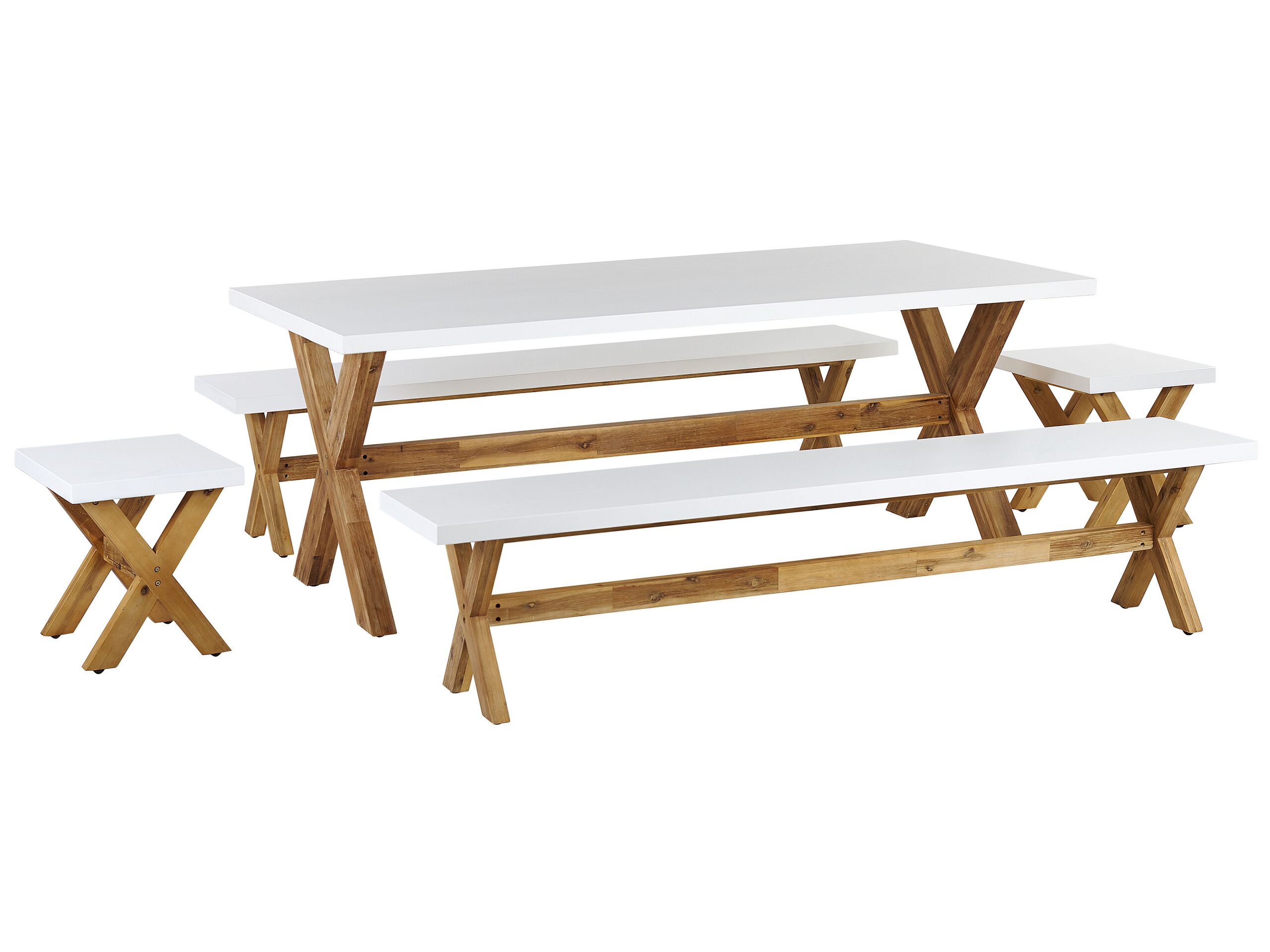 8 Seater Concrete Garden Dining Set Benches and Stools White OLBIA