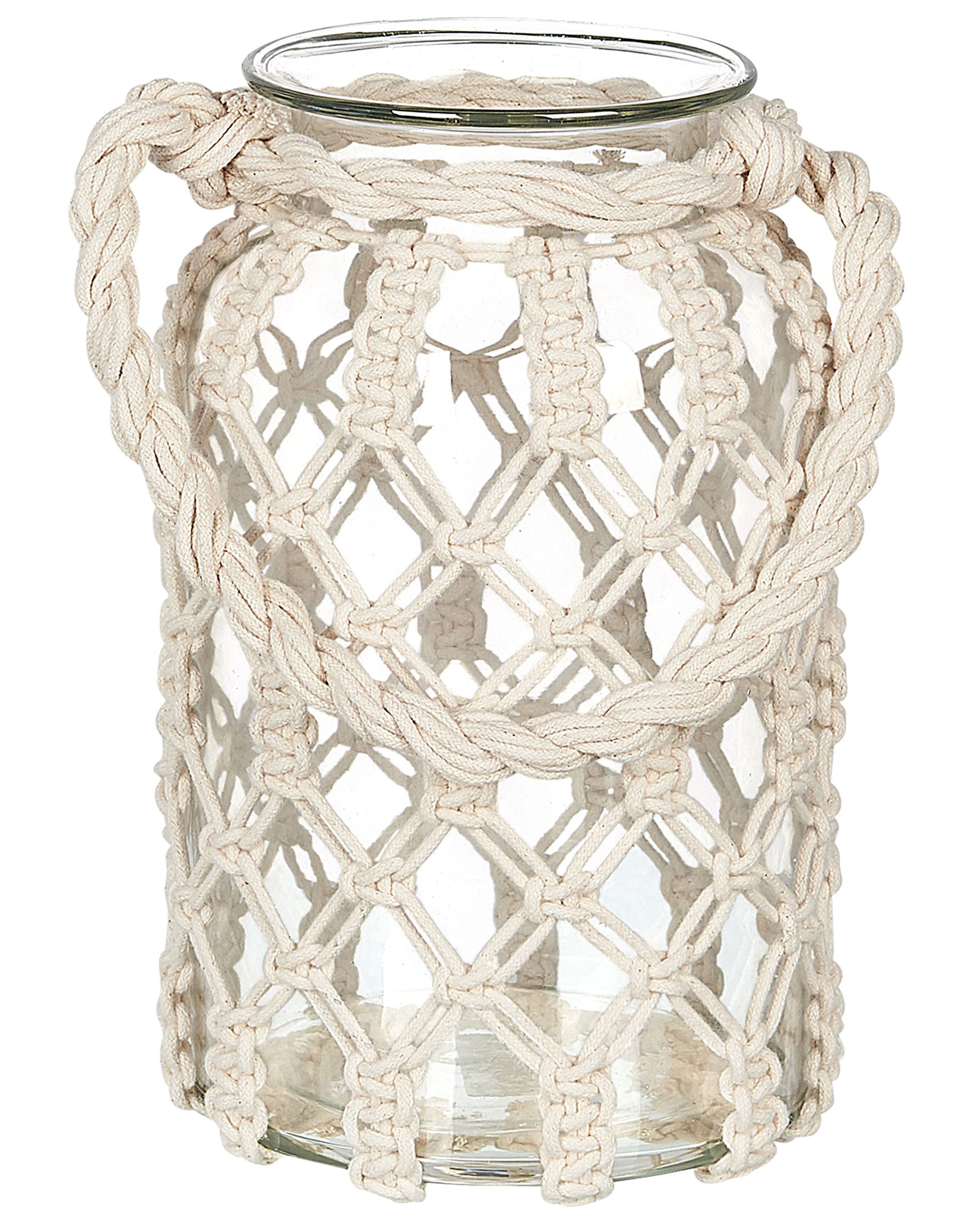 Decorative MacramÃ Glass Lantern 31 cm White JALEBI