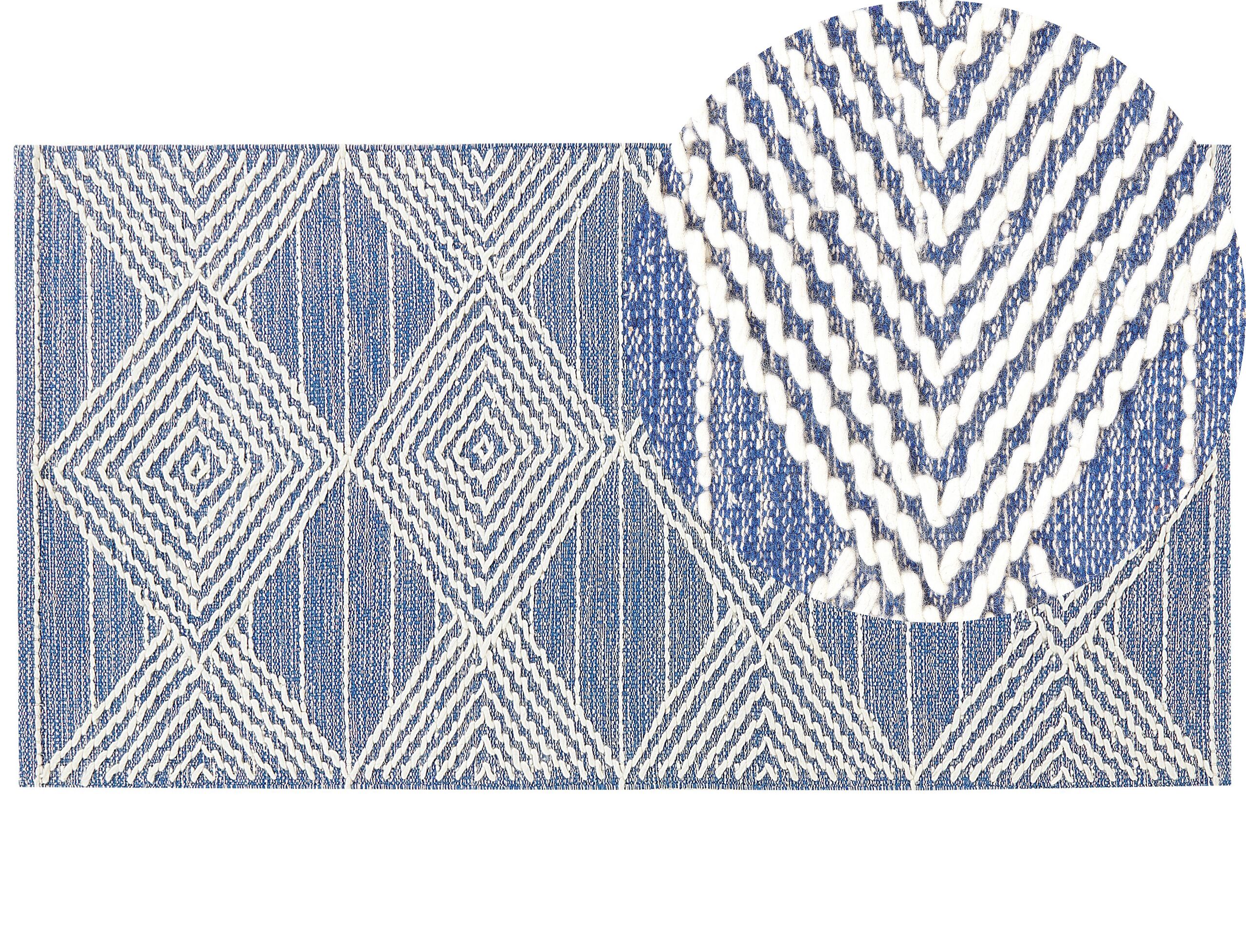 Wool Area Rug 80x150cm Light Beige and Blue