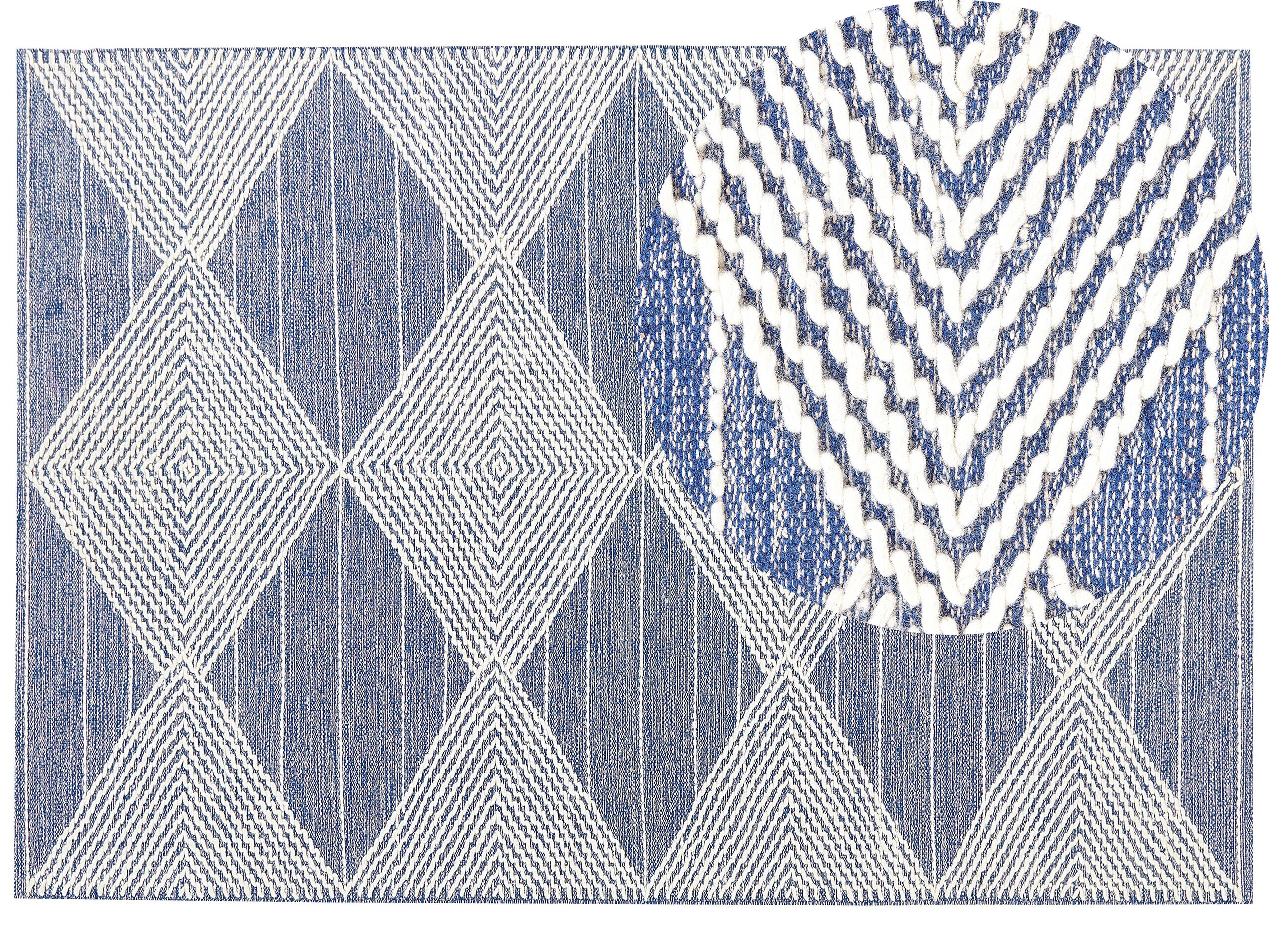 Wool Area Rug 160x230cm Light Beige and Blue