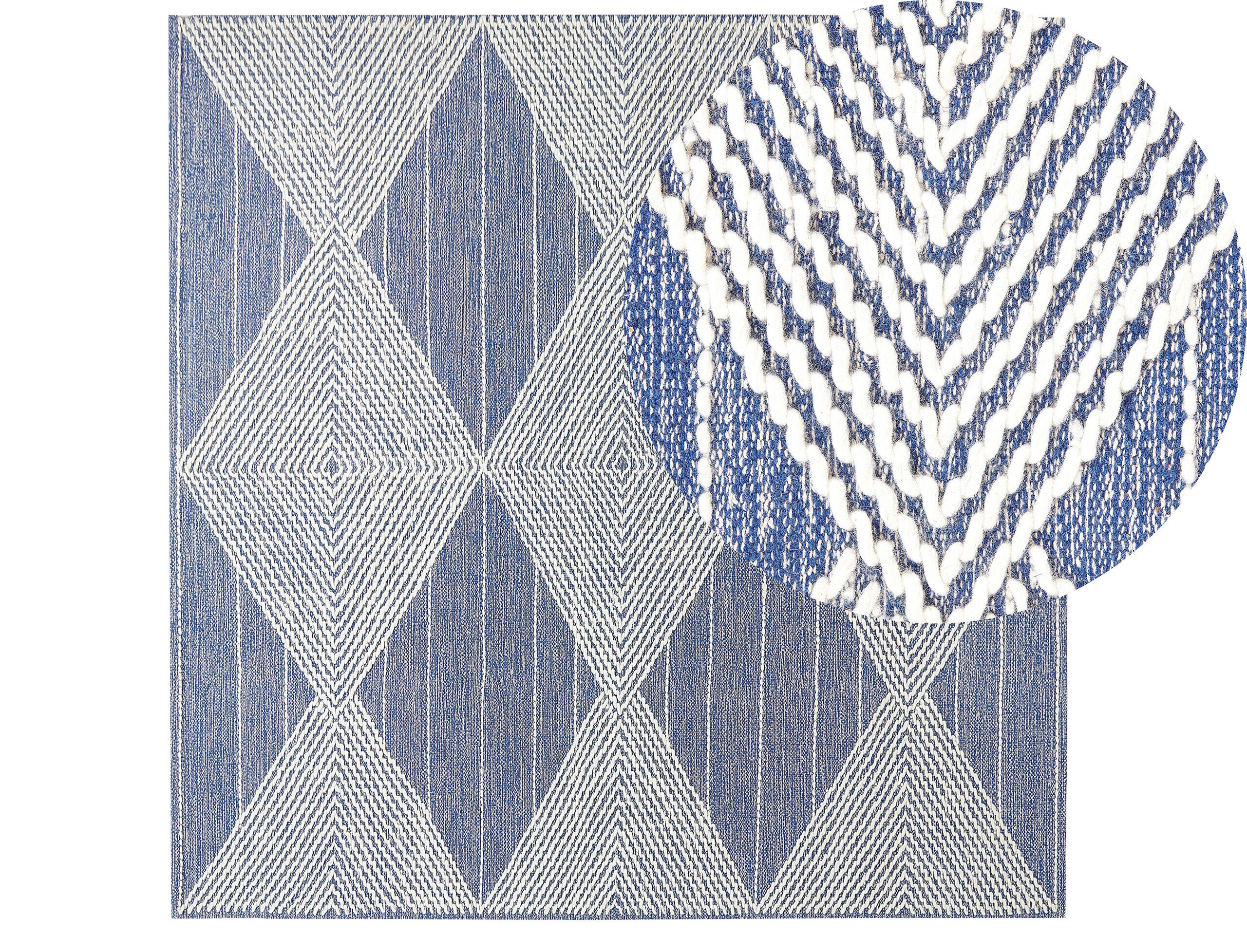 Wool Area Rug 200x200cm Light Beige and Blue