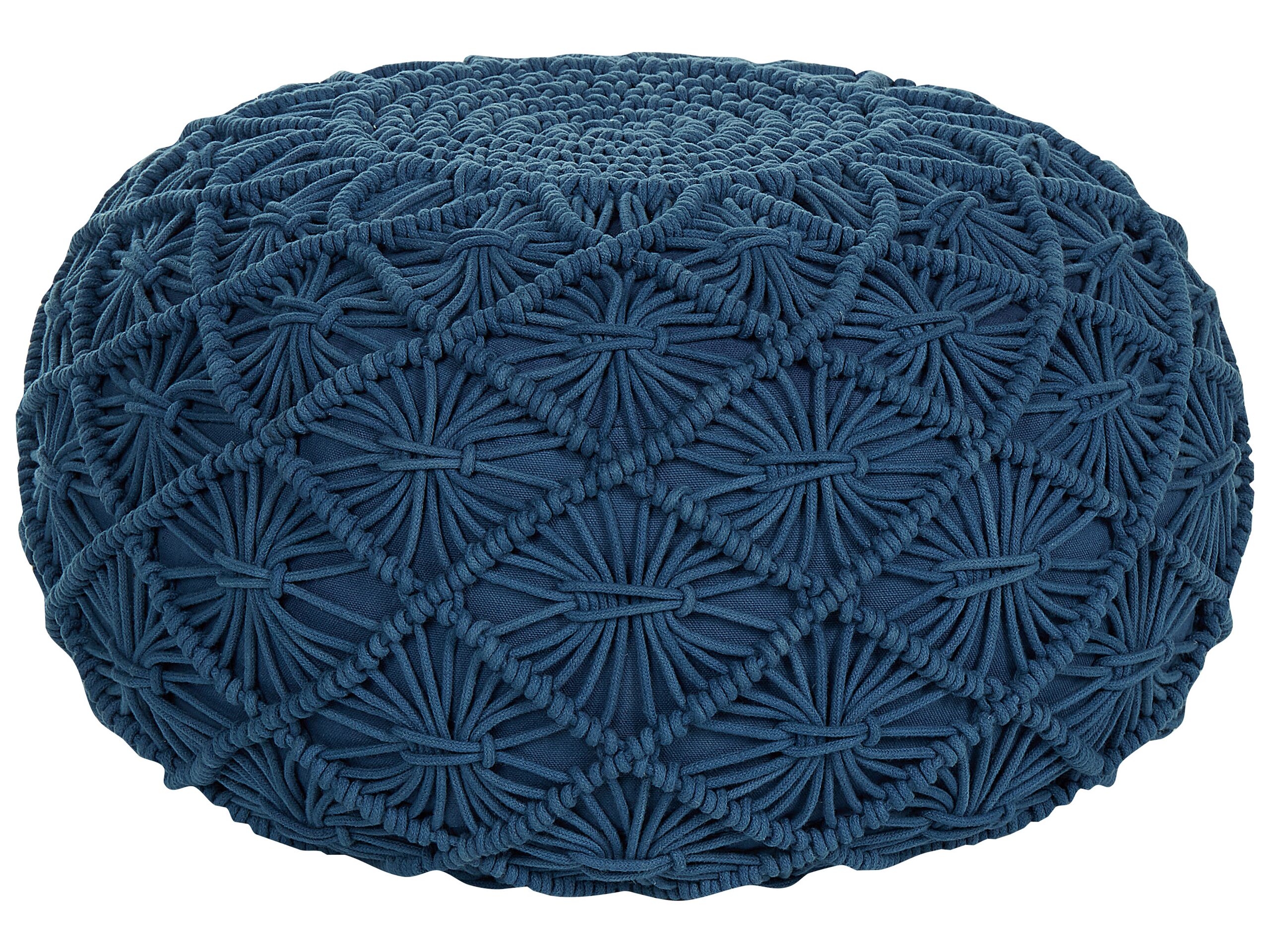 Cotton Macrame Pouffe Navy Blue BERKANE