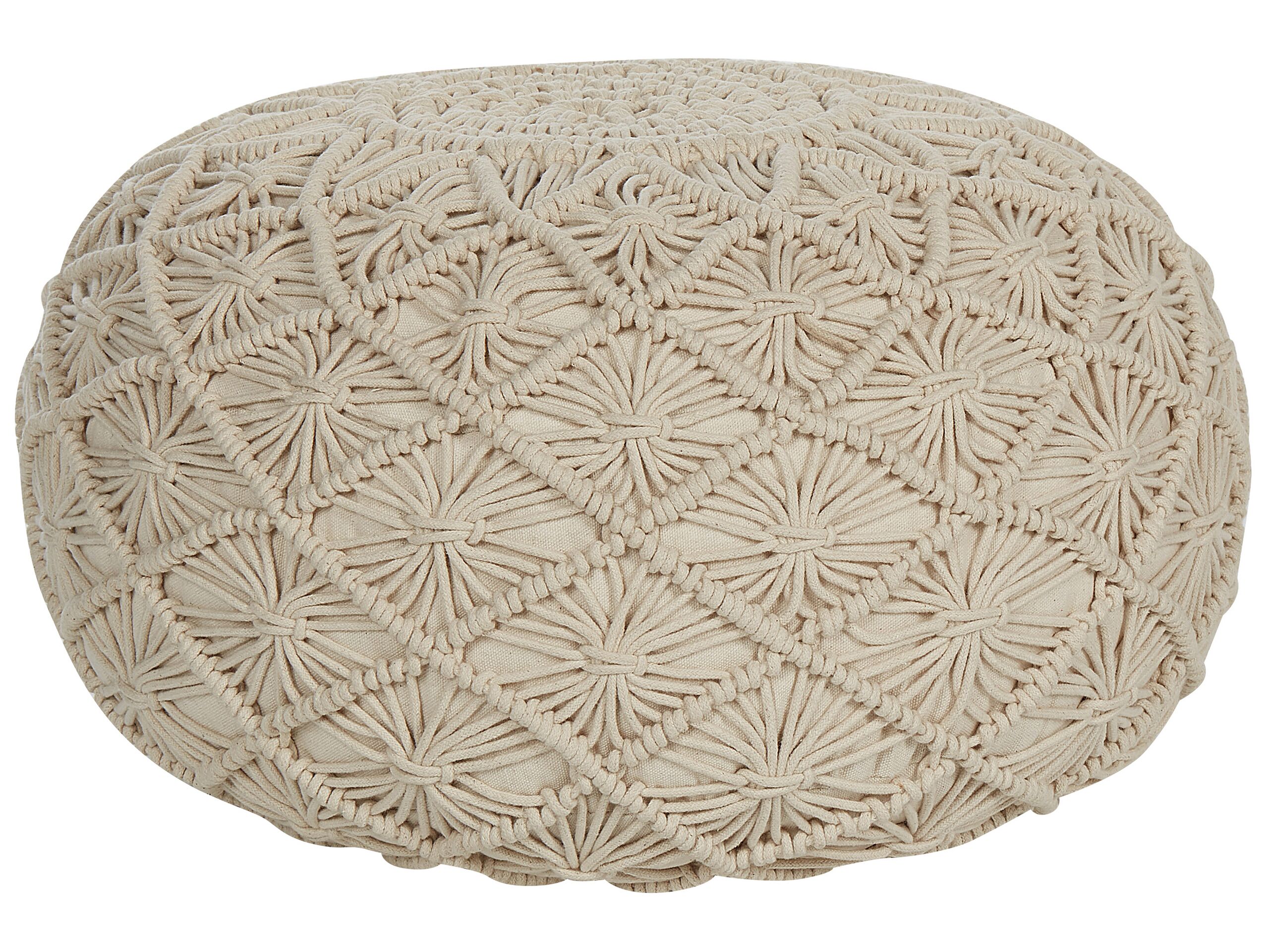Cotton Macrame Pouffe Beige BERKANE