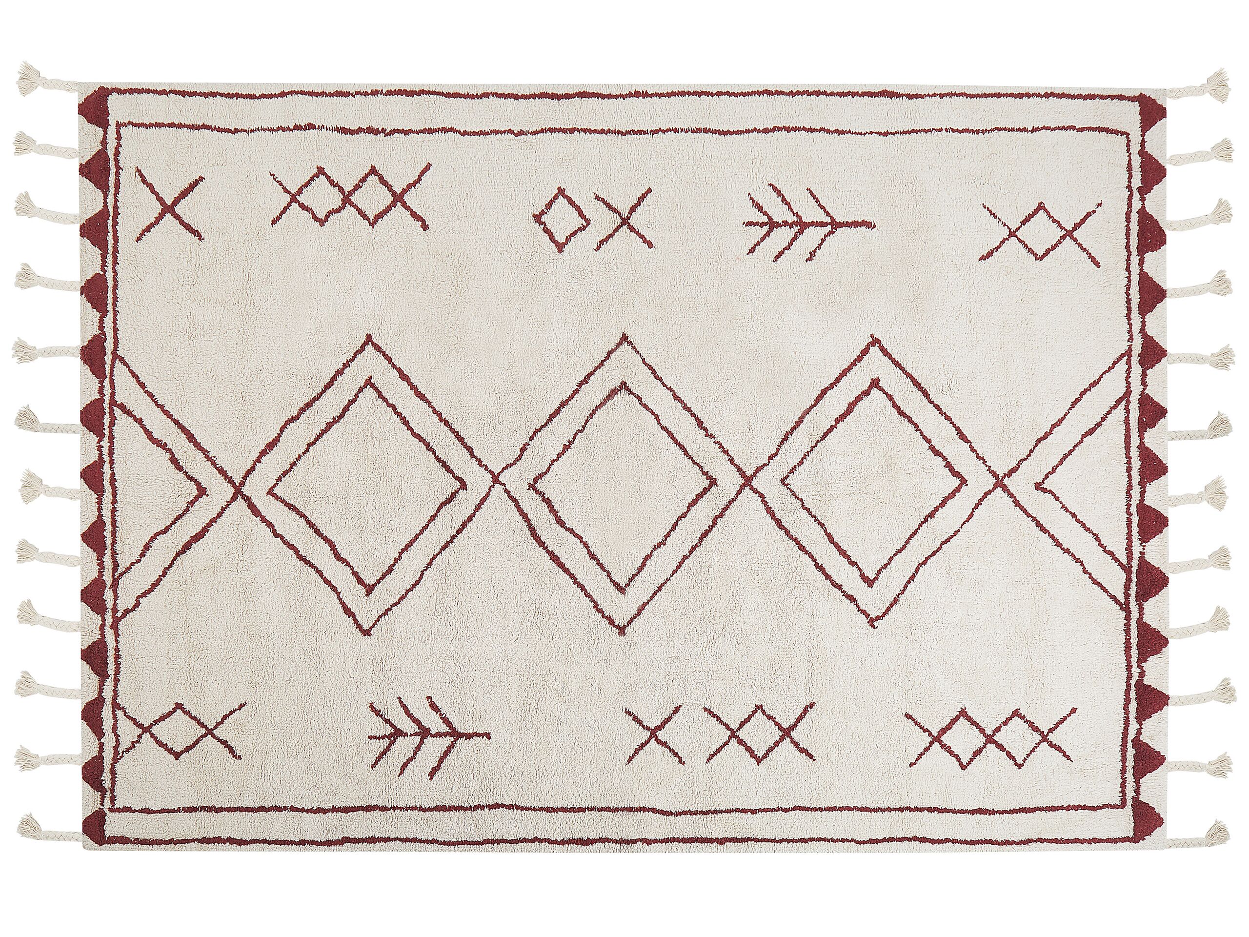 Cotton Area Rug 140x200cm White and Red