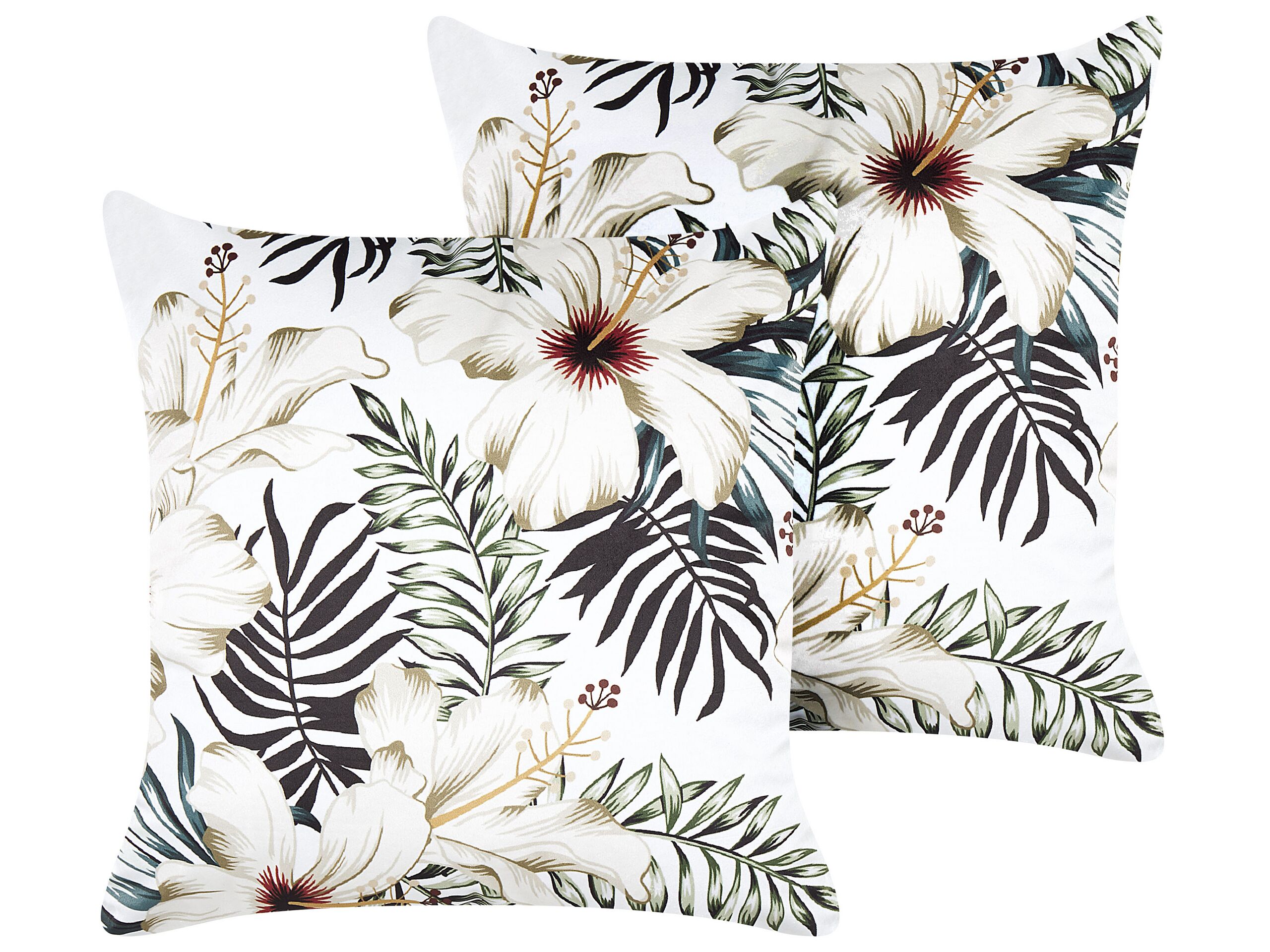 Set of 2 Velvet Cushions Leaf Pattern 45x45cm White and Green