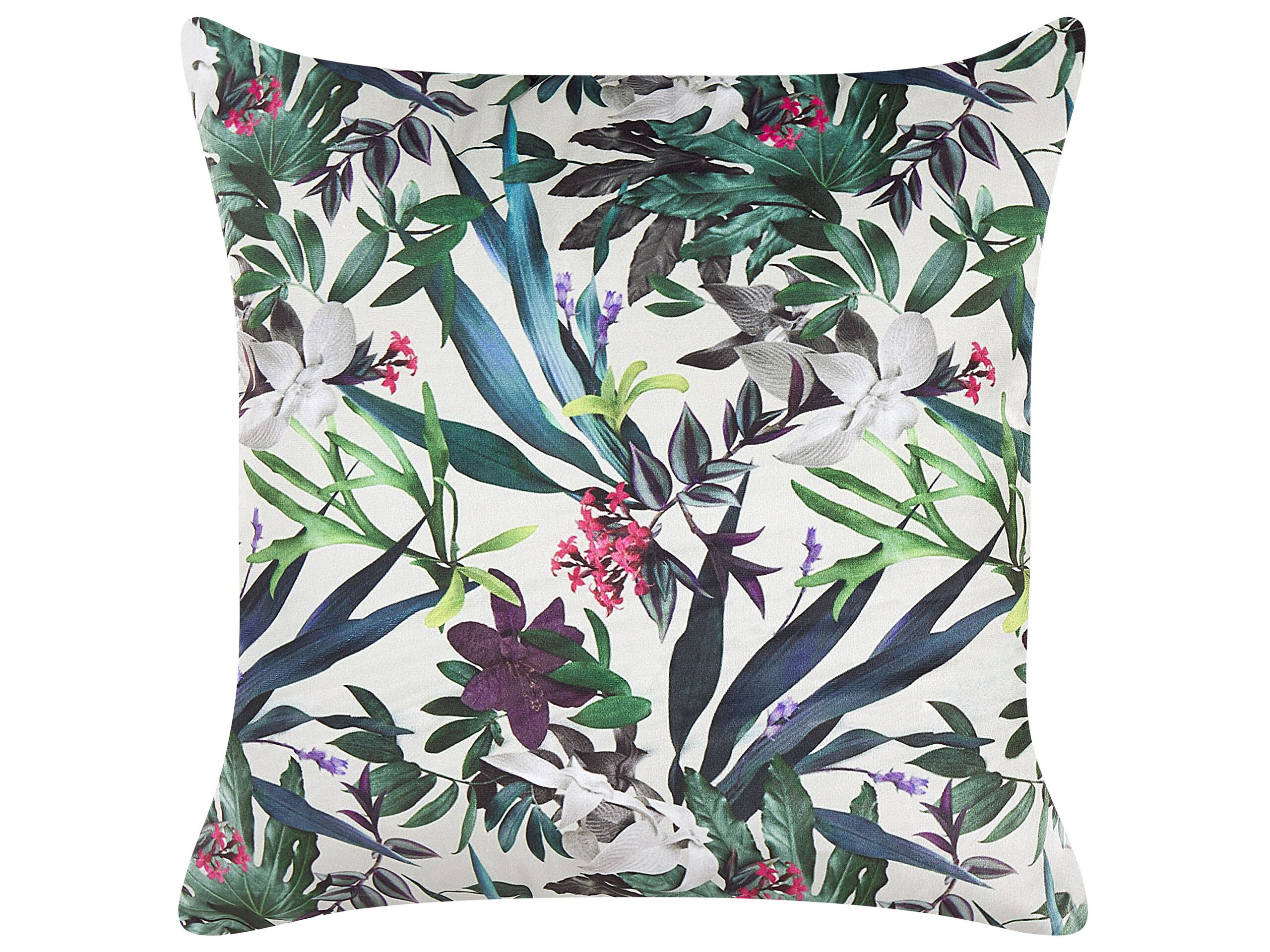 Velvet Cushion Leaf Pattern 45x45cm Green