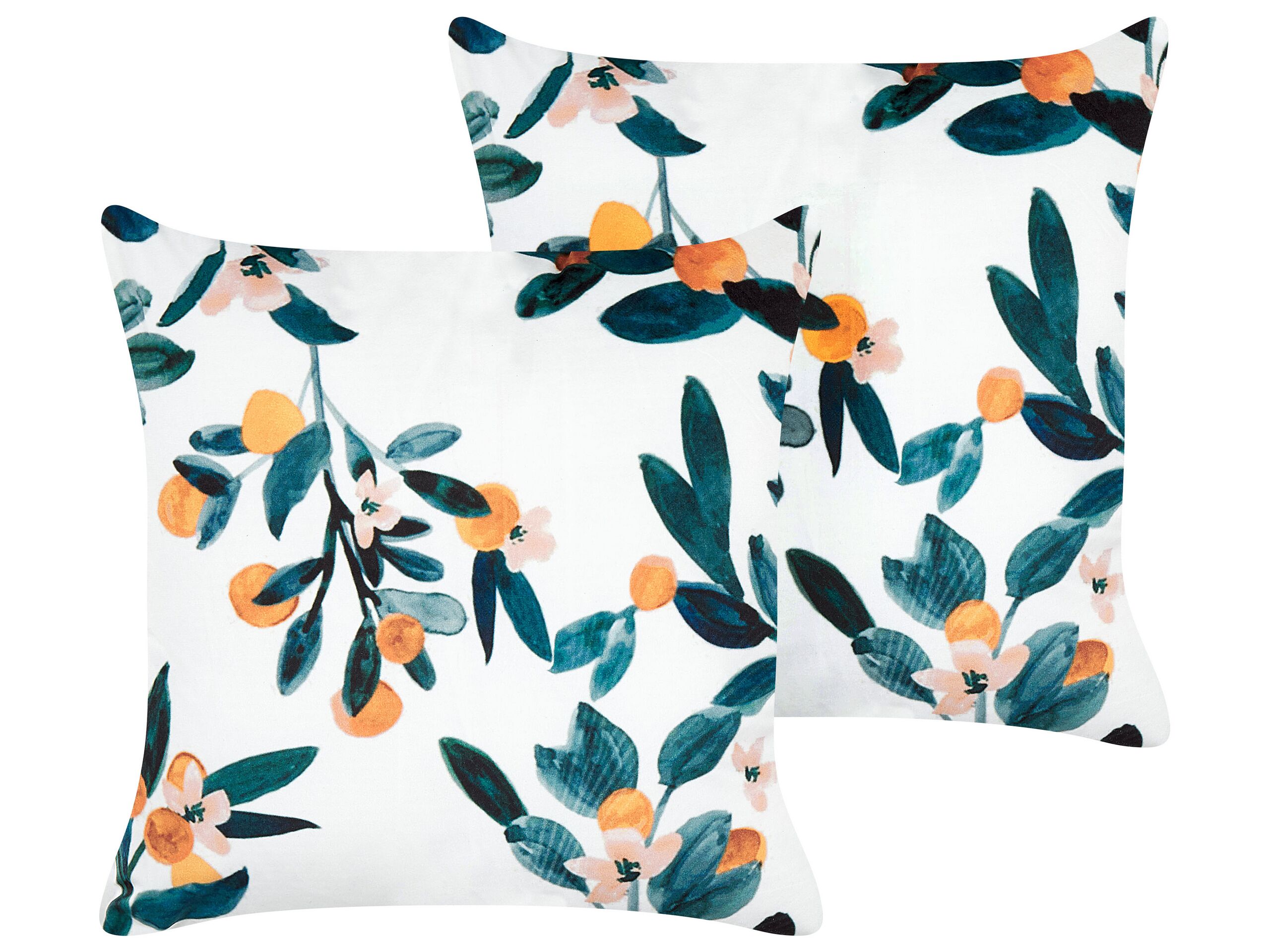 Set of 2 Velvet Cushions Leaf Pattern 45x45cm White and Green