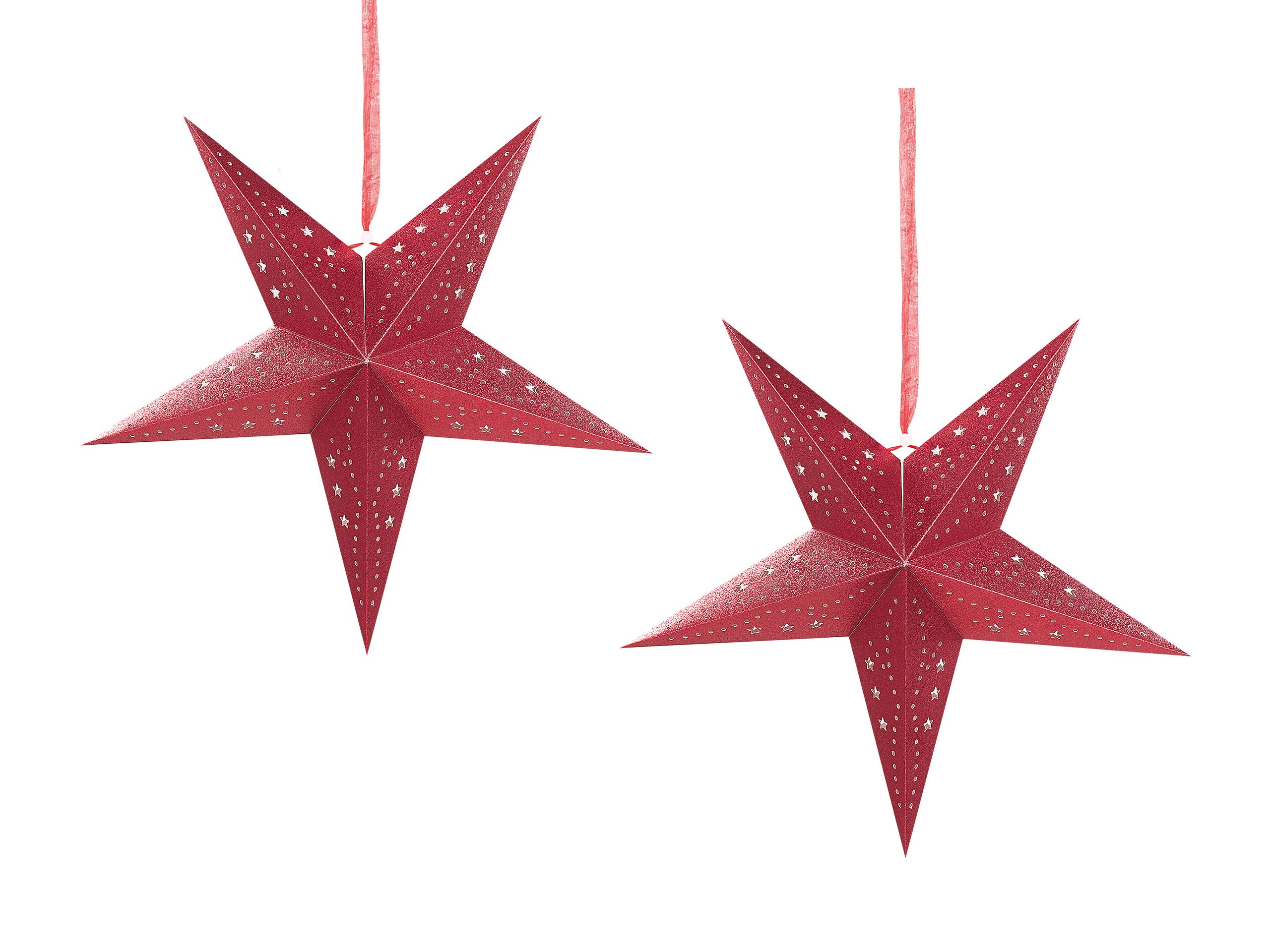 Set of 2 LED Hanging Glitter Stars 45 cm Red MOTTI