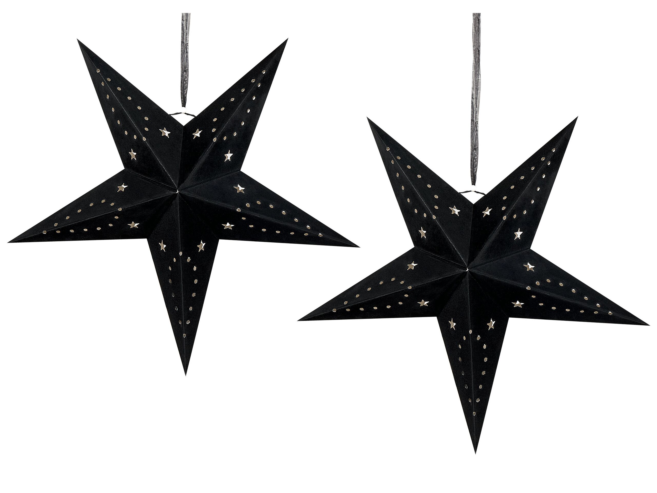 Set of 2 LED Hanging Velvet Paper Stars 60 cm Black MOTTI