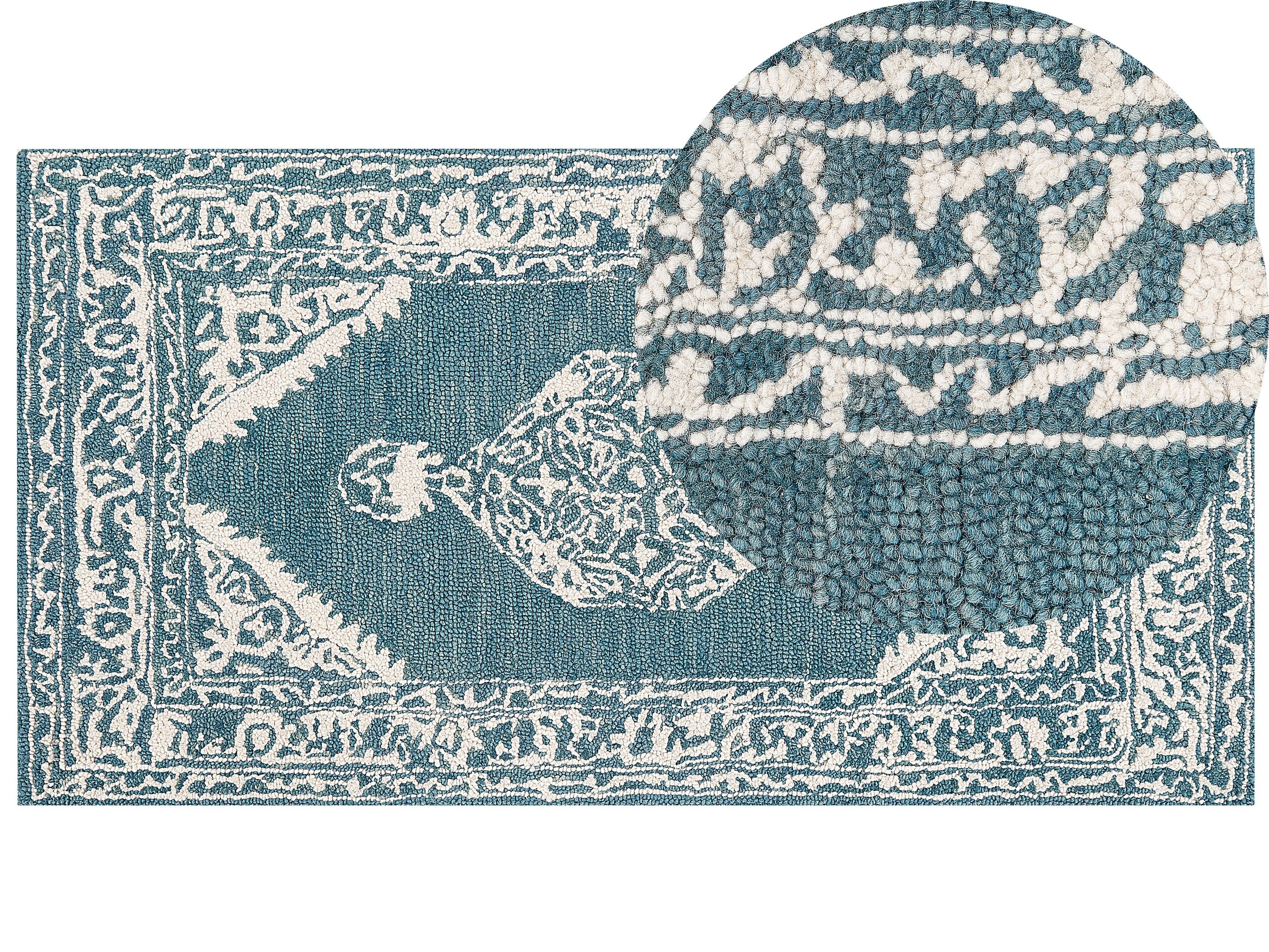 Wool Area Rug 80x150cm White and Blue