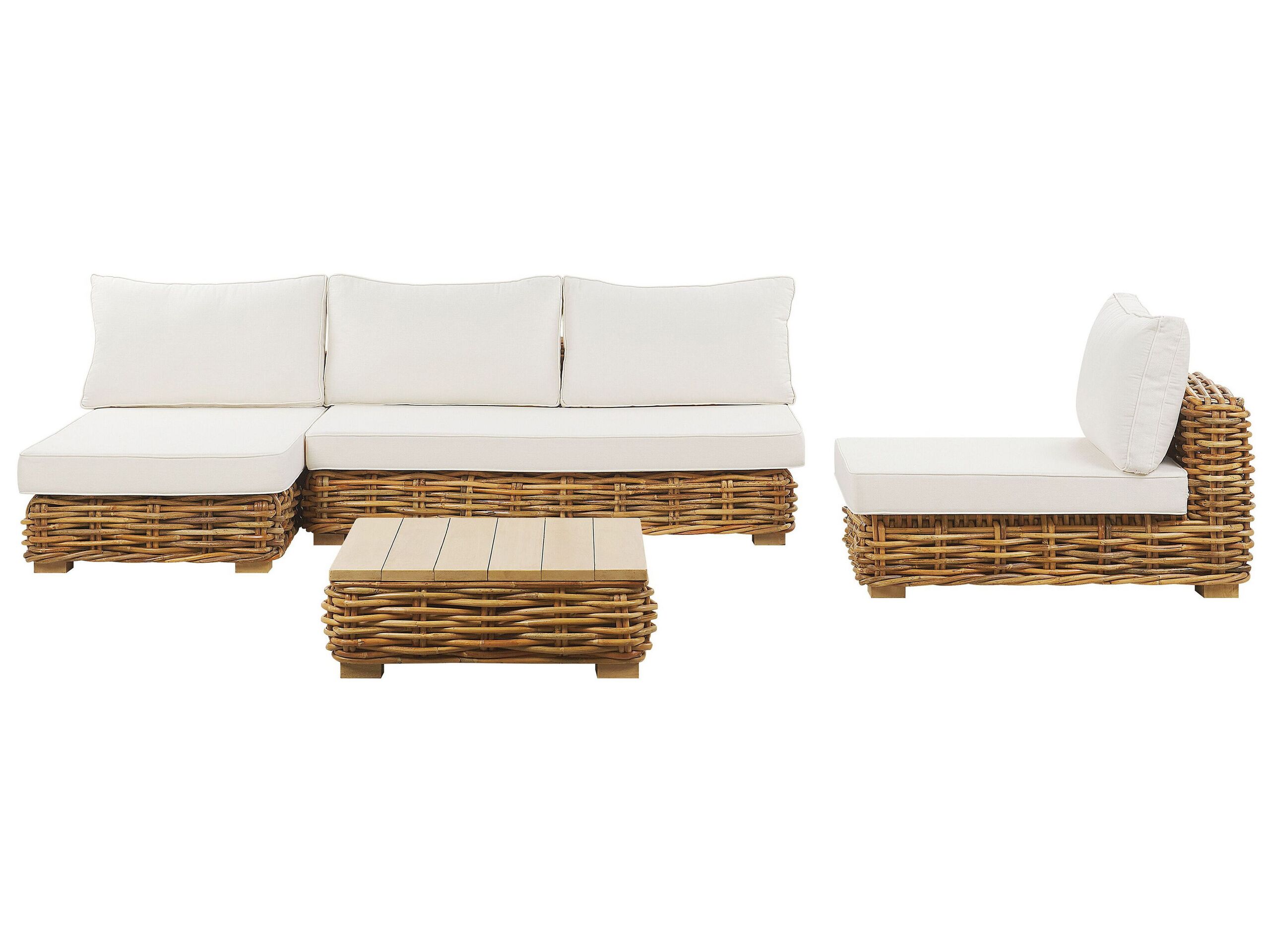 Right Hand 4 Seater Rattan Modular Garden Sofa Set Natural VARALLO