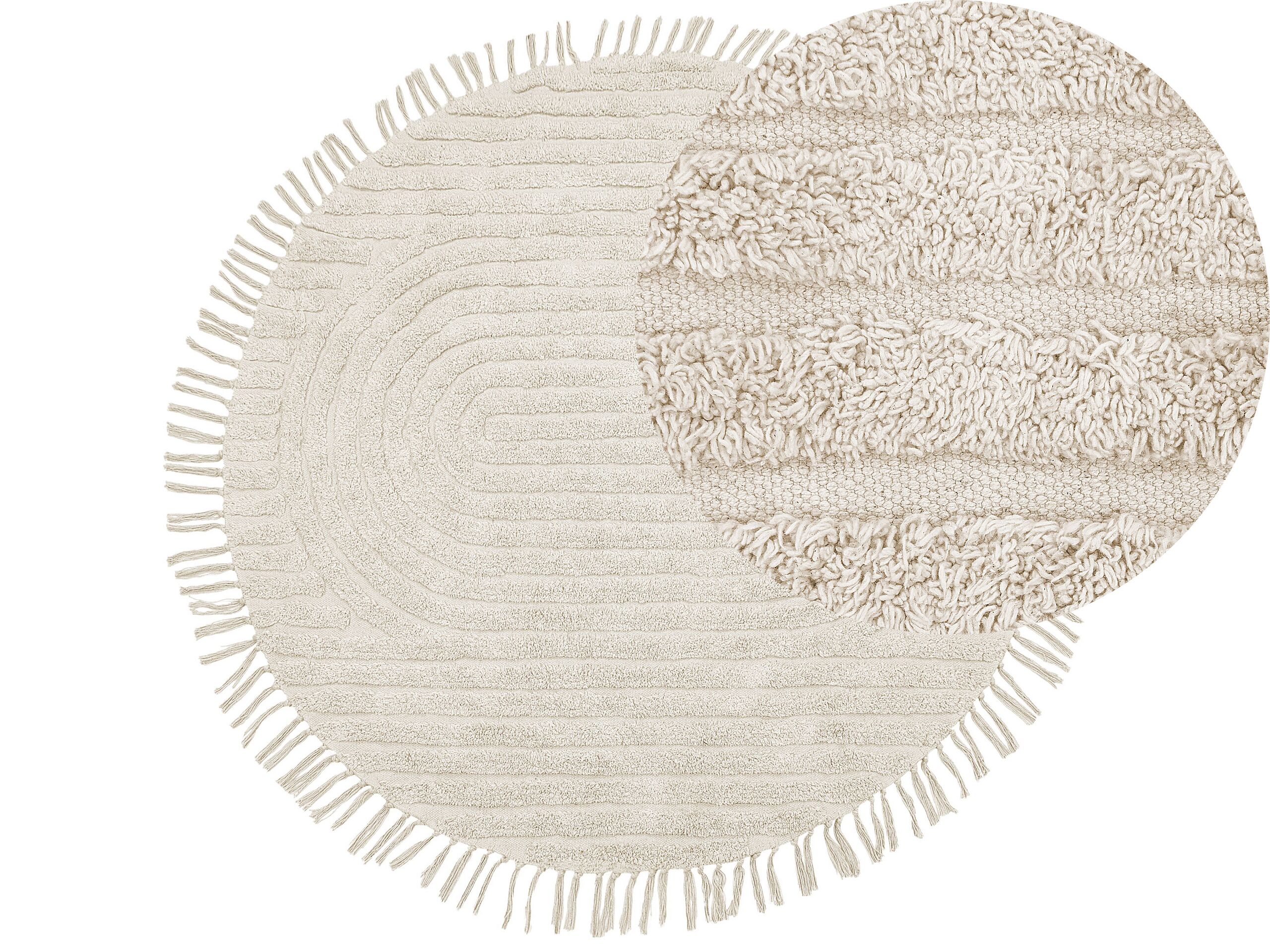 Round Cotton Area Rug 140cm Beige