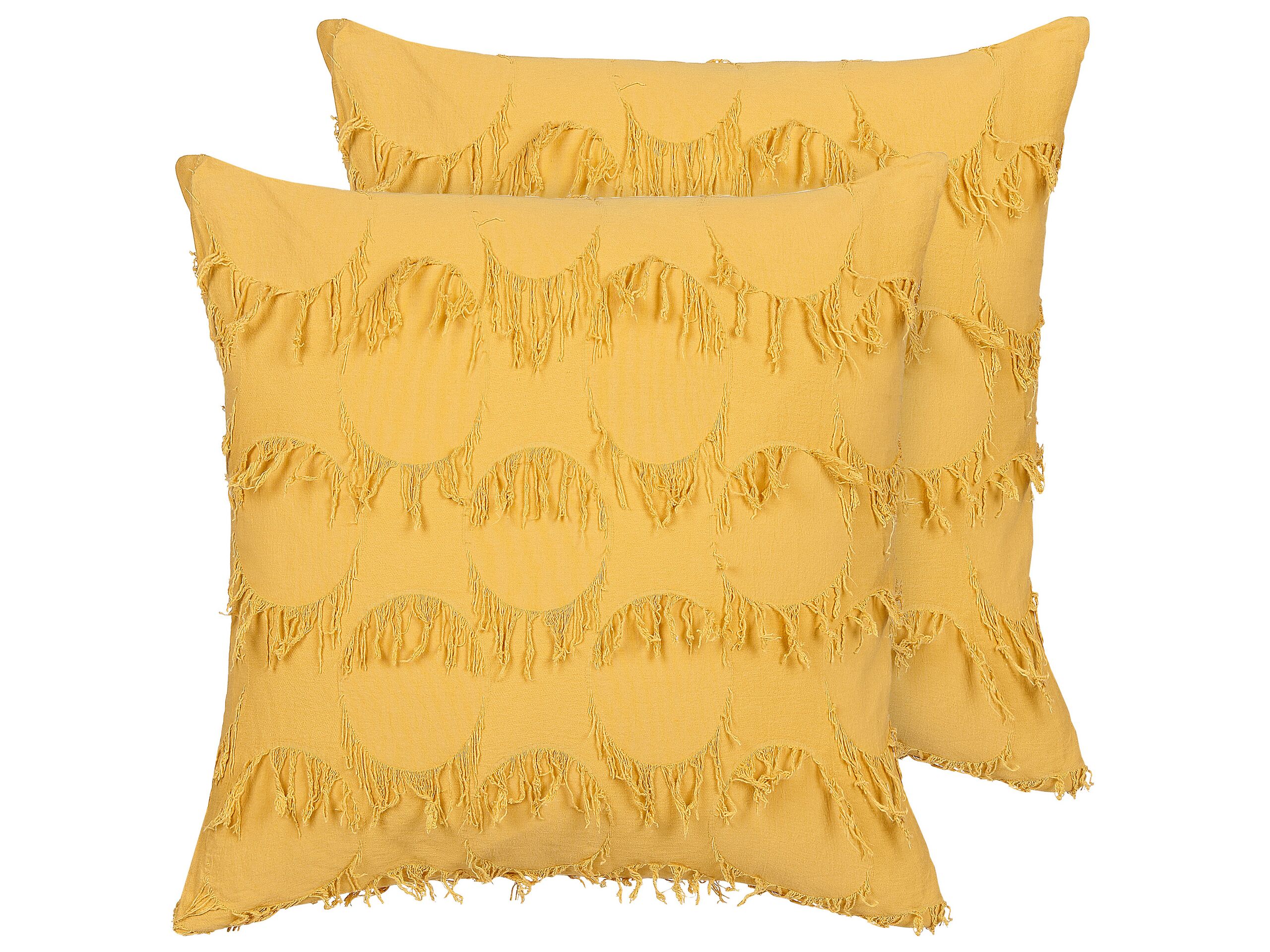Set of 2 Cushions with Tassels 45x45cm Yellow