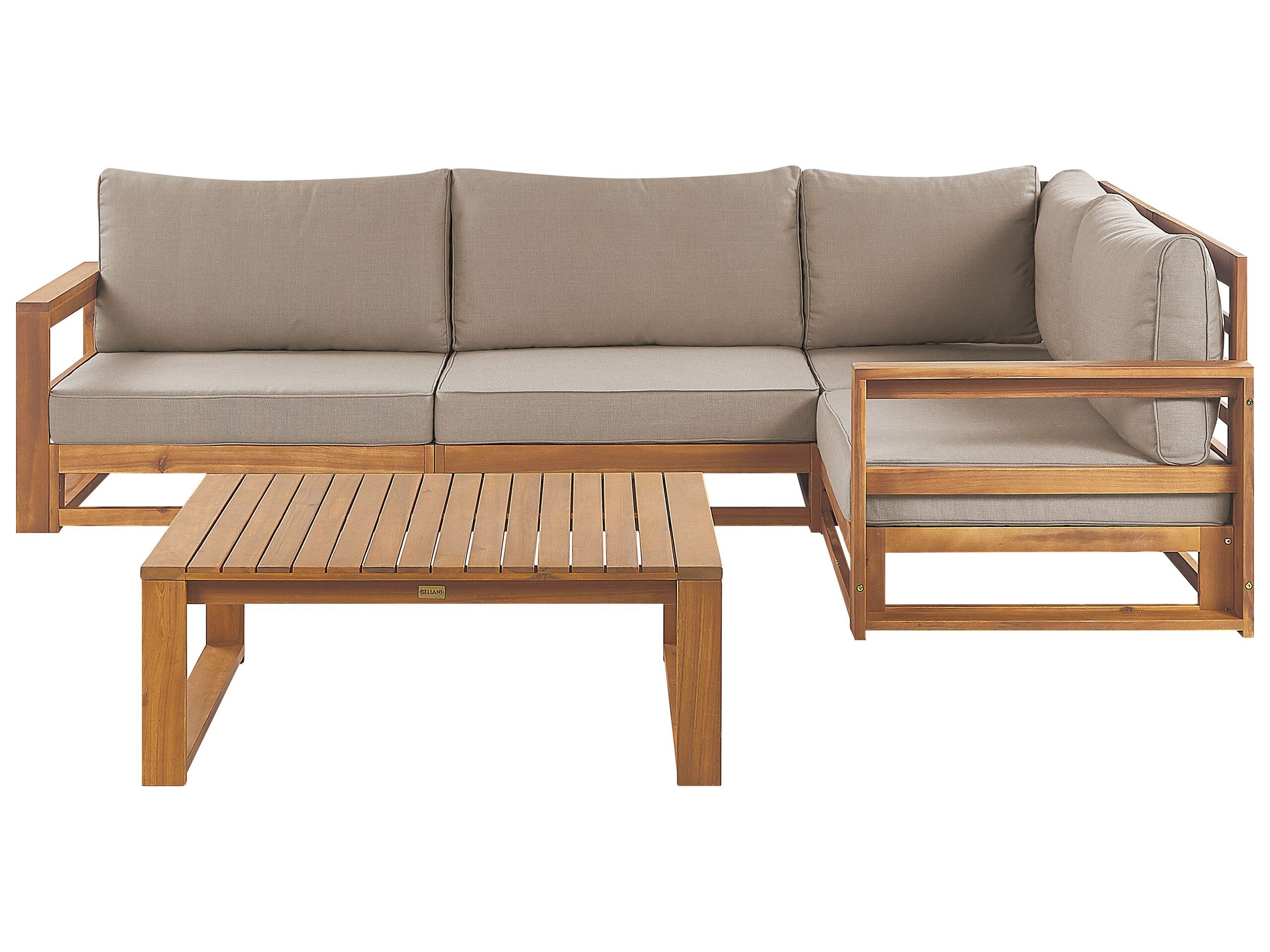 Left Hand 4 Seater Certified Acacia Wood Garden Corner Sofa Set Light TIMOR II