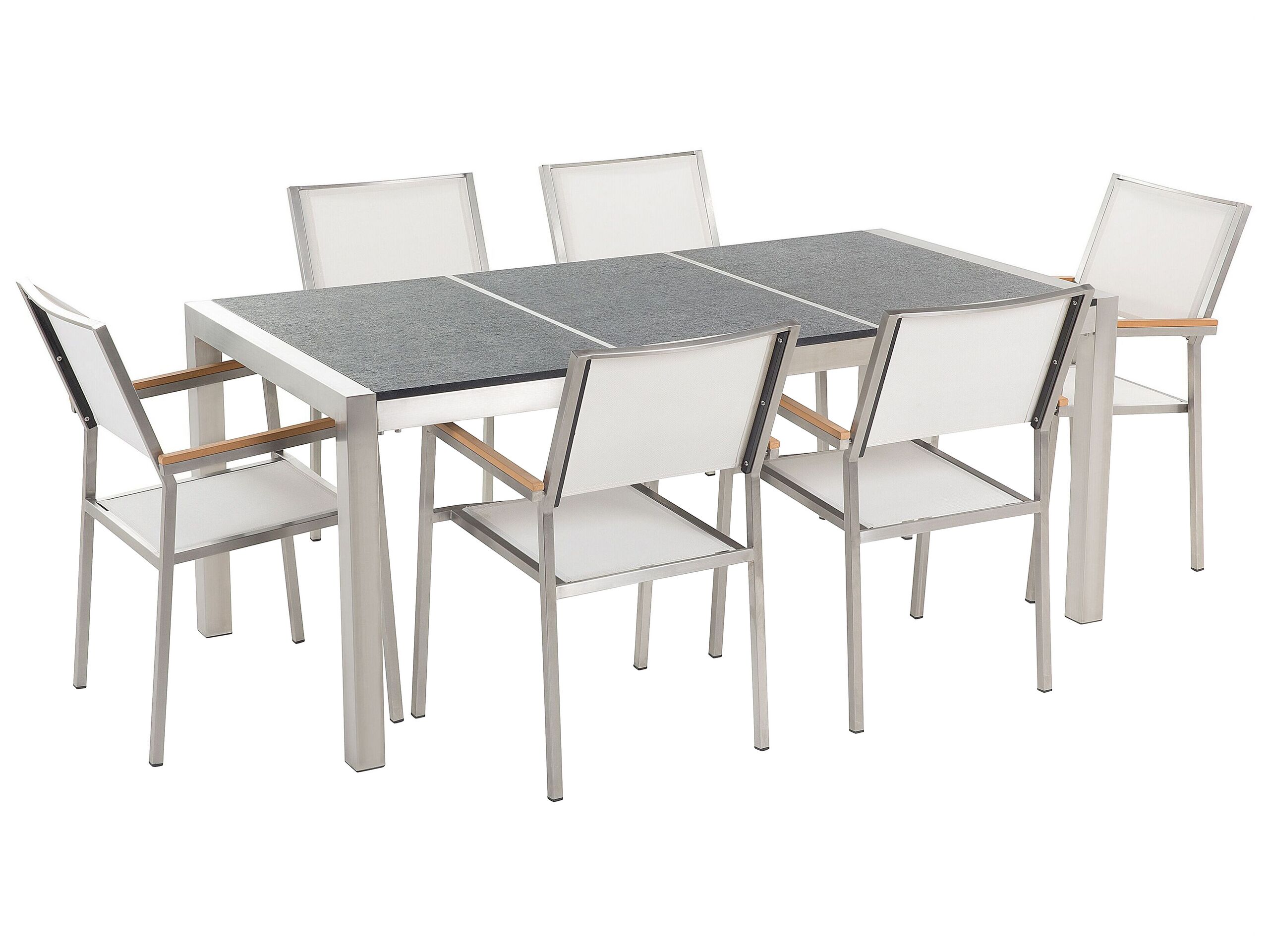 6 Seater Garden Dining Set Black Basalt Top White Chairs GROSSETO