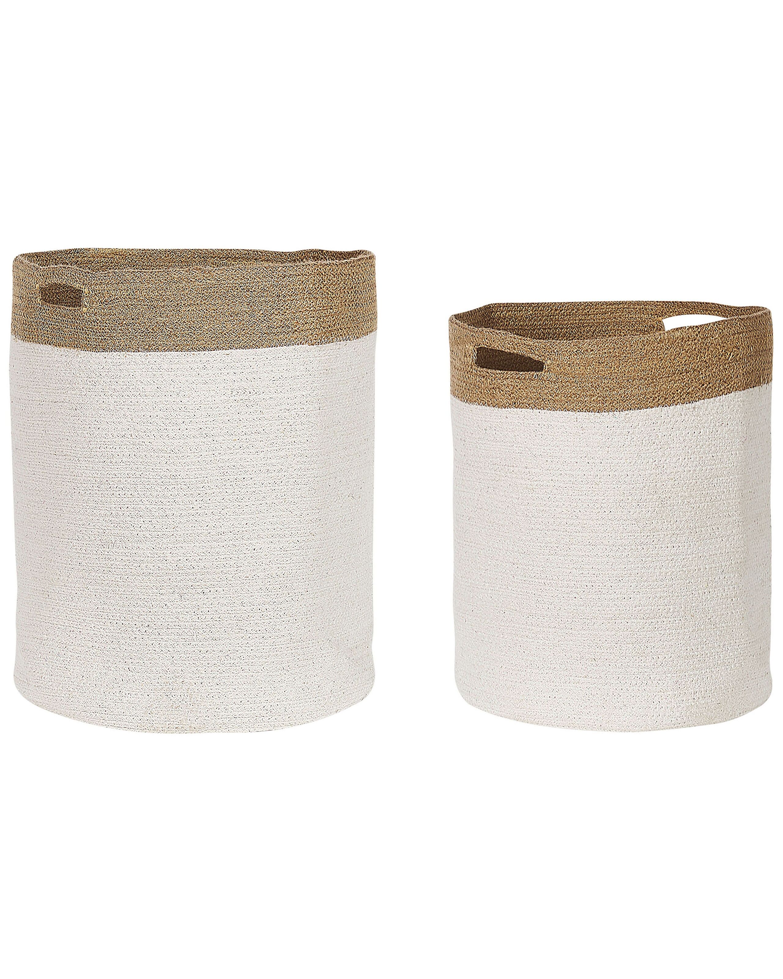 Set of 2 Cotton Baskets White and Beige