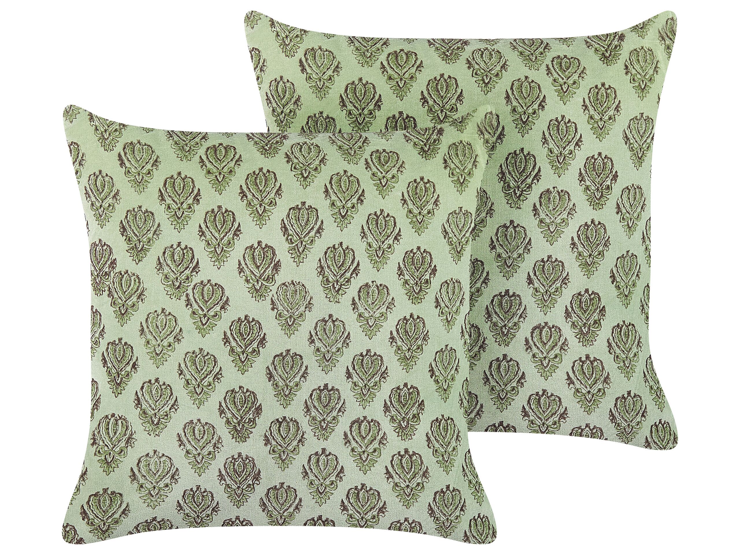 Set of 2 Velvet Cushions Floral Motif 45x45cm Green