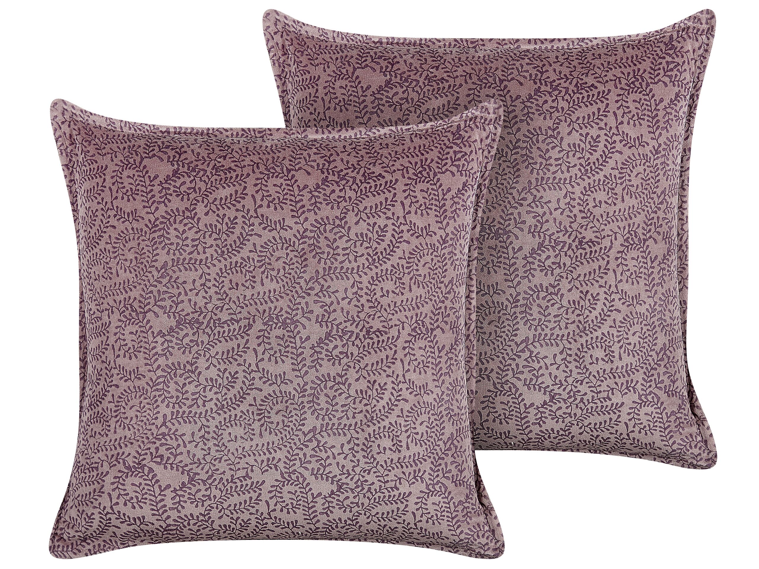 Set of 2 Velvet Cushions Floral Motif 45x45cm Pink