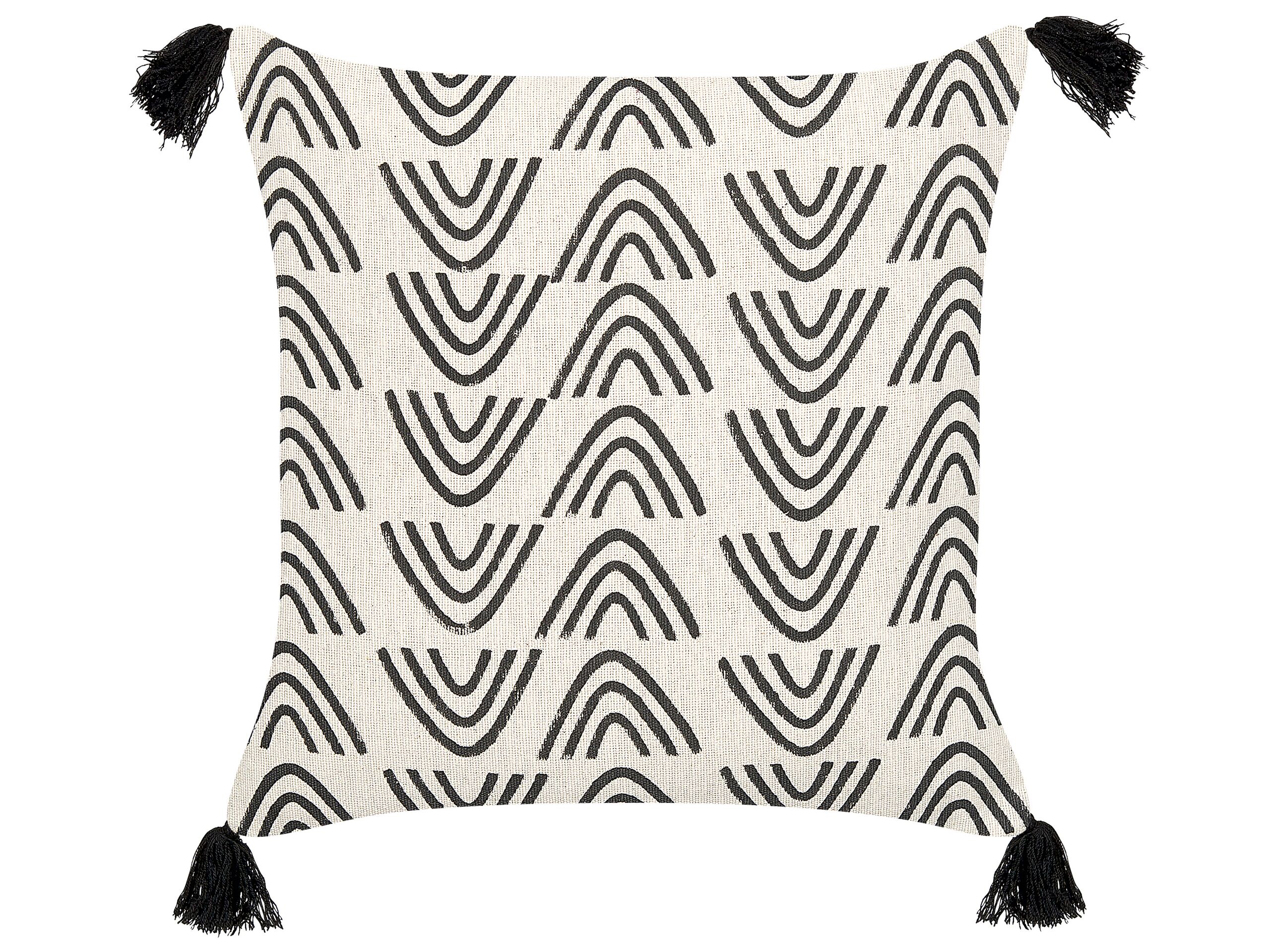 Cotton Cushion Geometric Pattern with Tassels 45x45cm White and Black