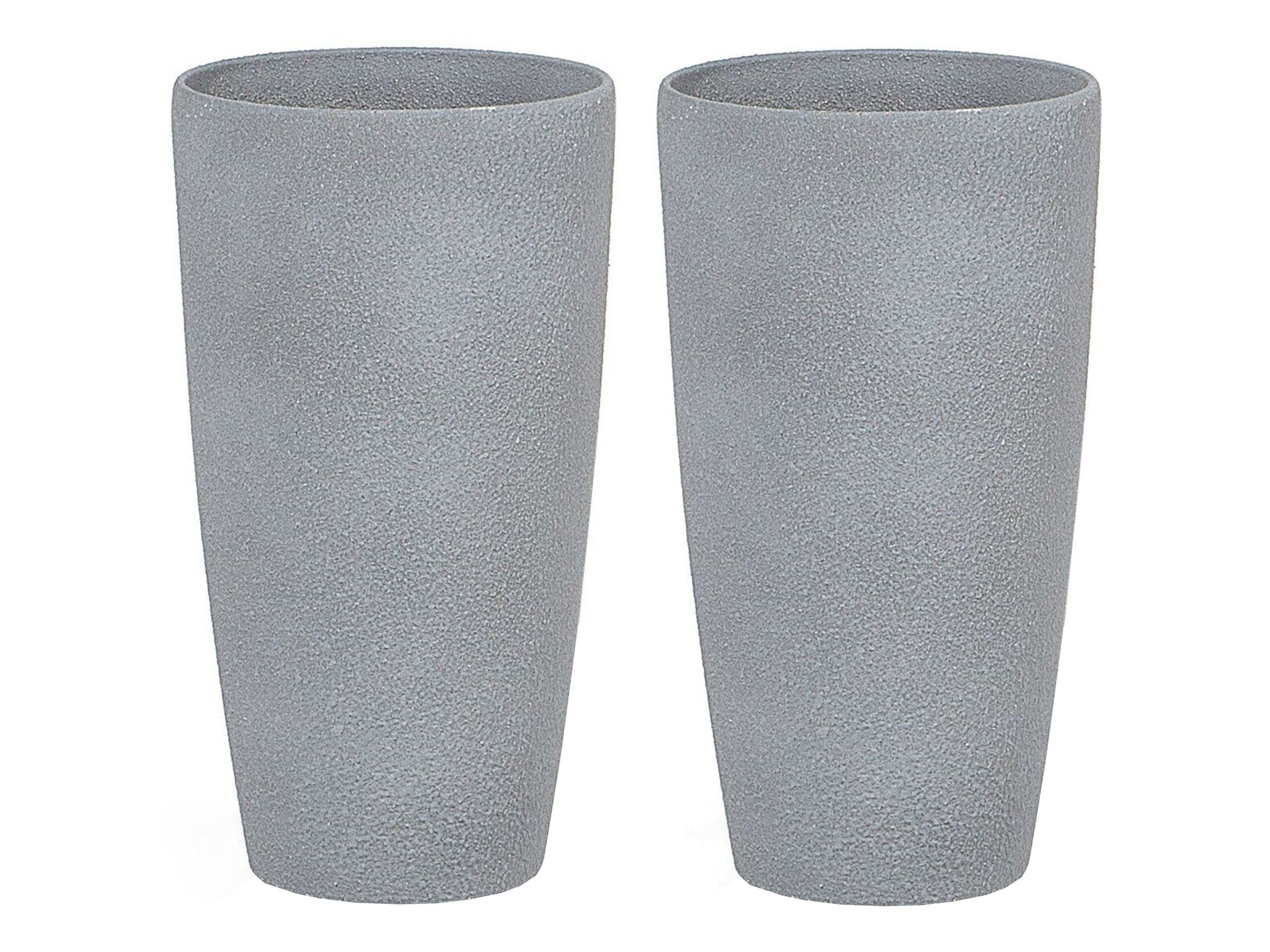 Set of 2 Plant Pots Stone 23 x 23 x 43 cm Grey ABDERA
