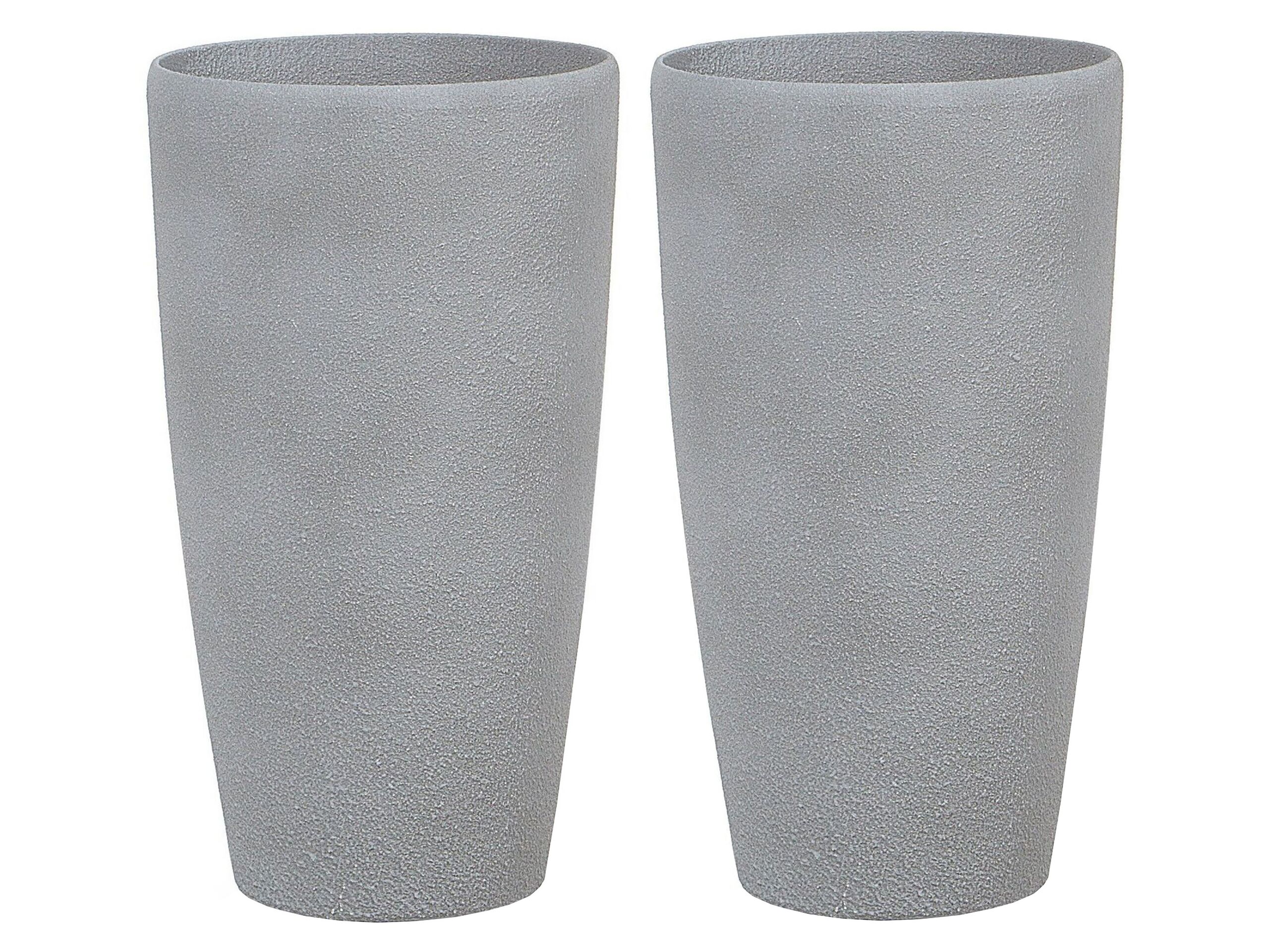 Set of 2 Plant Pots Stone 31 x 31 x 58 cm Grey ABDERA