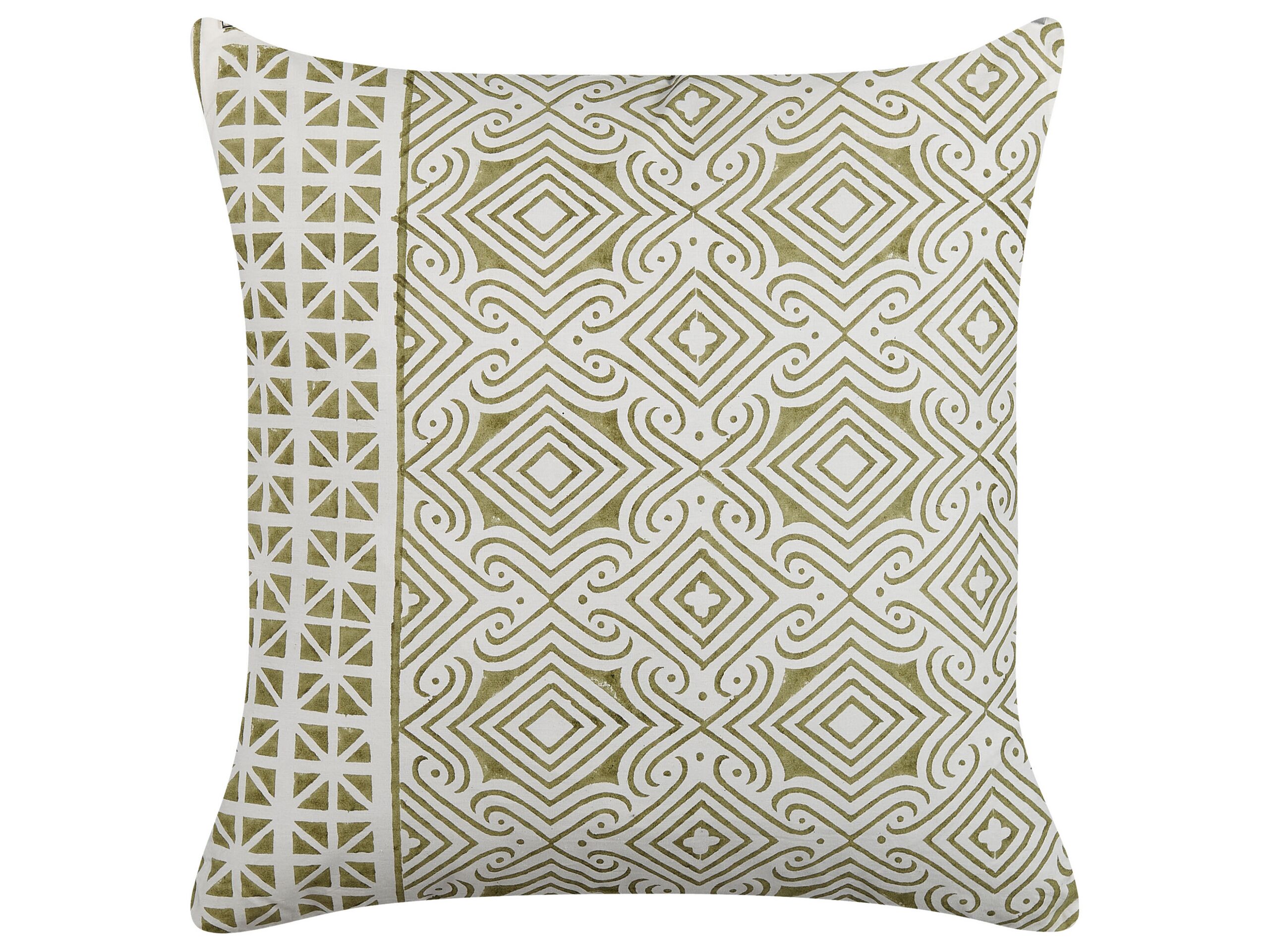 Cotton Cushion Oriental Pattern 45x45cm Green and White
