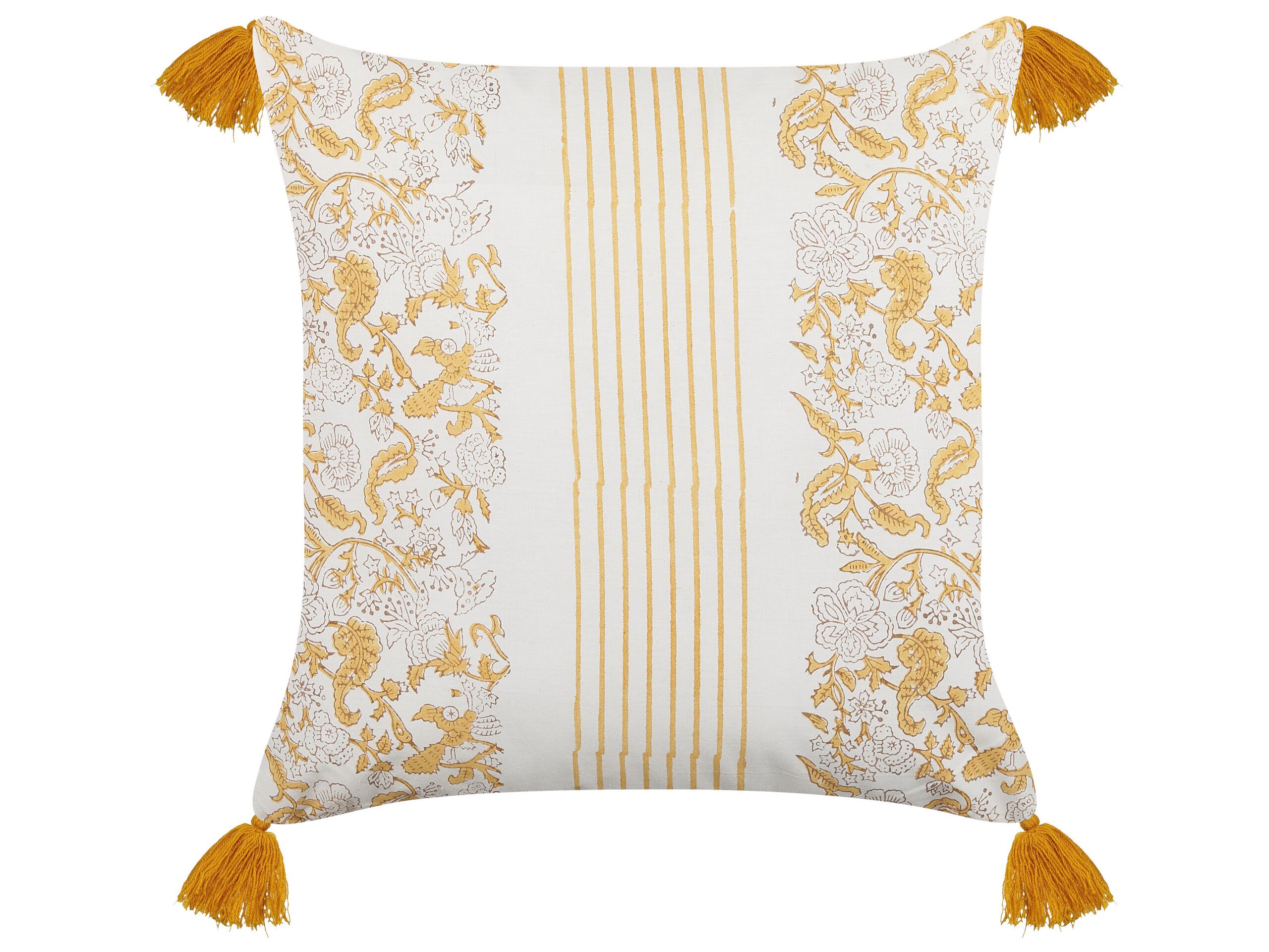 Cotton Cushion Flower Pattern 45x45cm Yellow and White