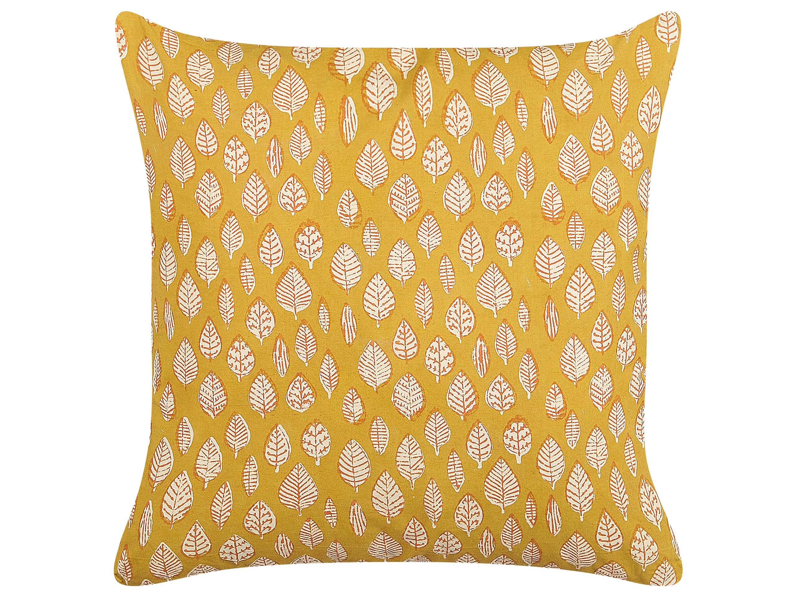 Cotton Cushion Leaf Pattern 45x45cm Yellow