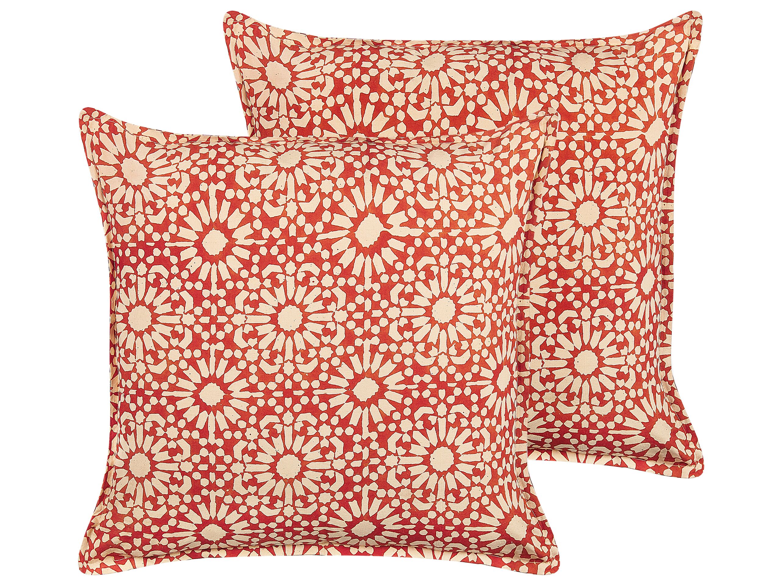 Set of 2 Cotton Cushions Geometric Pattern 45x45cm Red