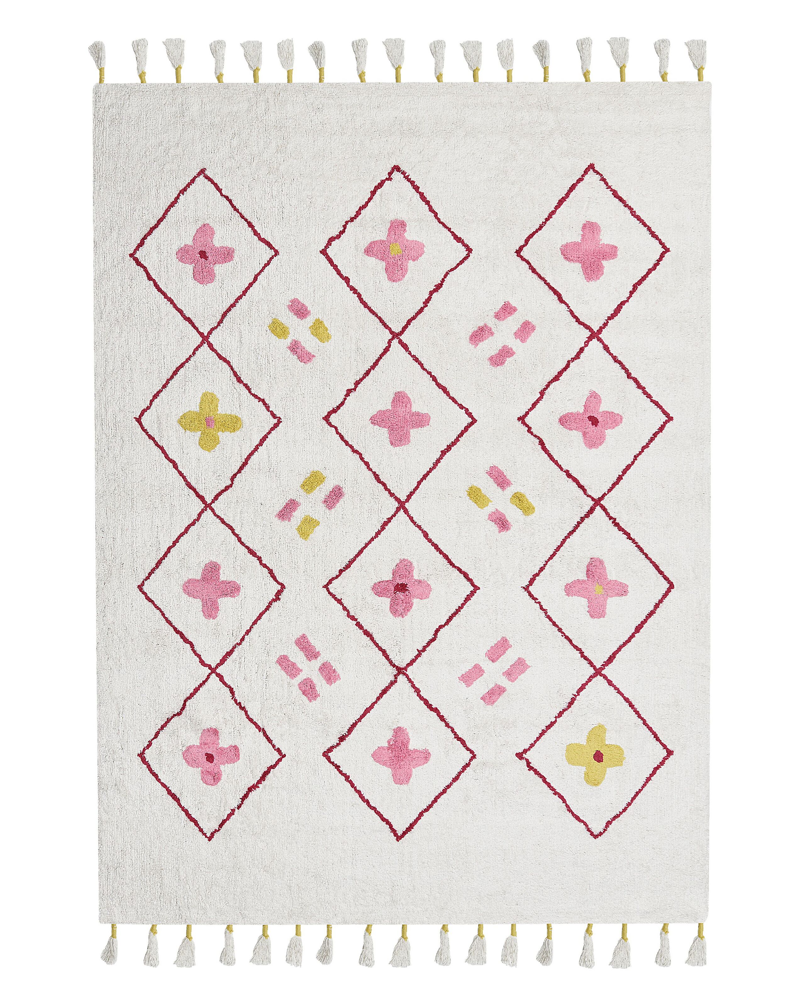 Cotton Kids Area Rug 160x230cm White and Pink