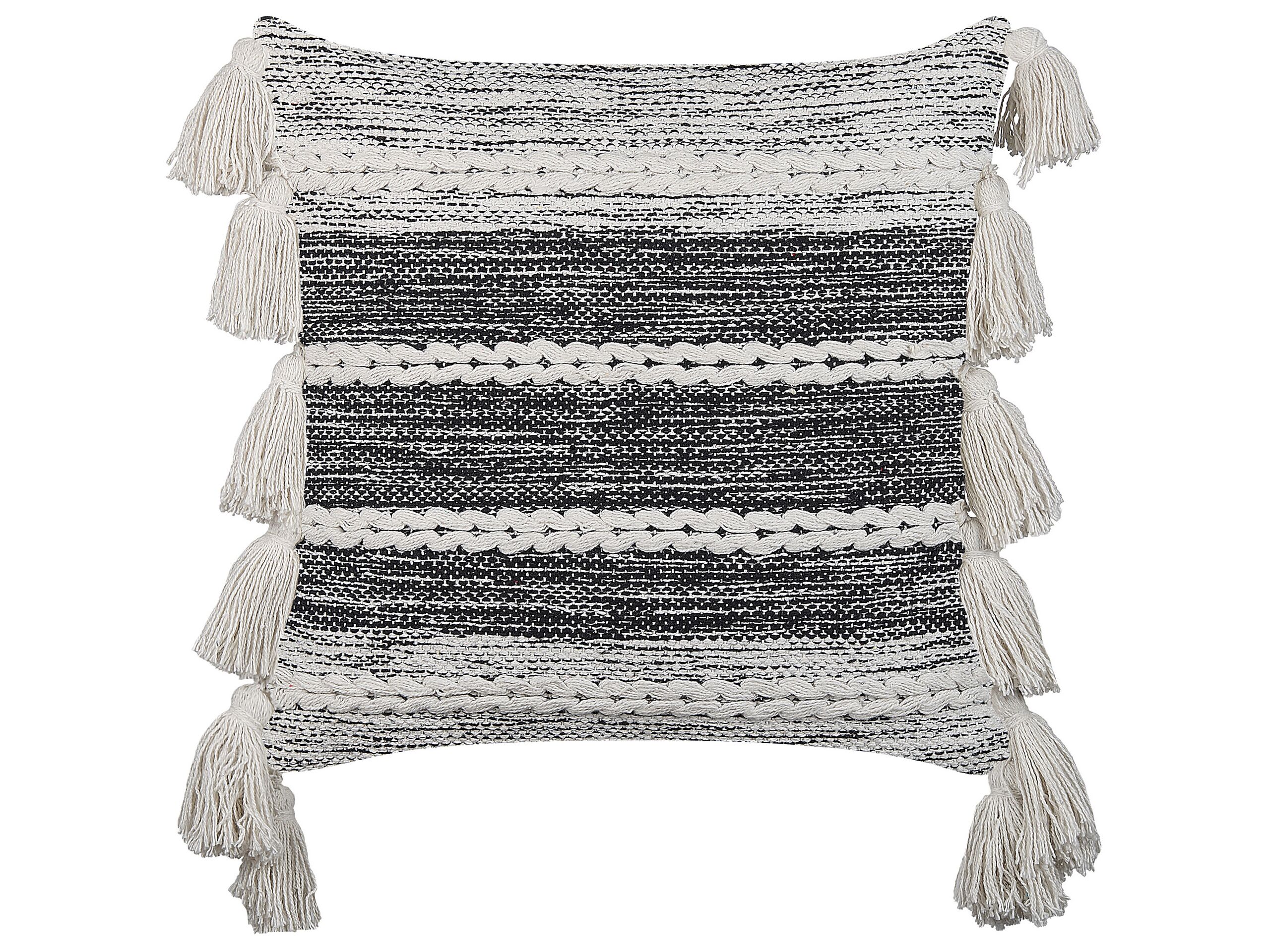 Cotton Cushion with Tassels 45x45cm Black and White