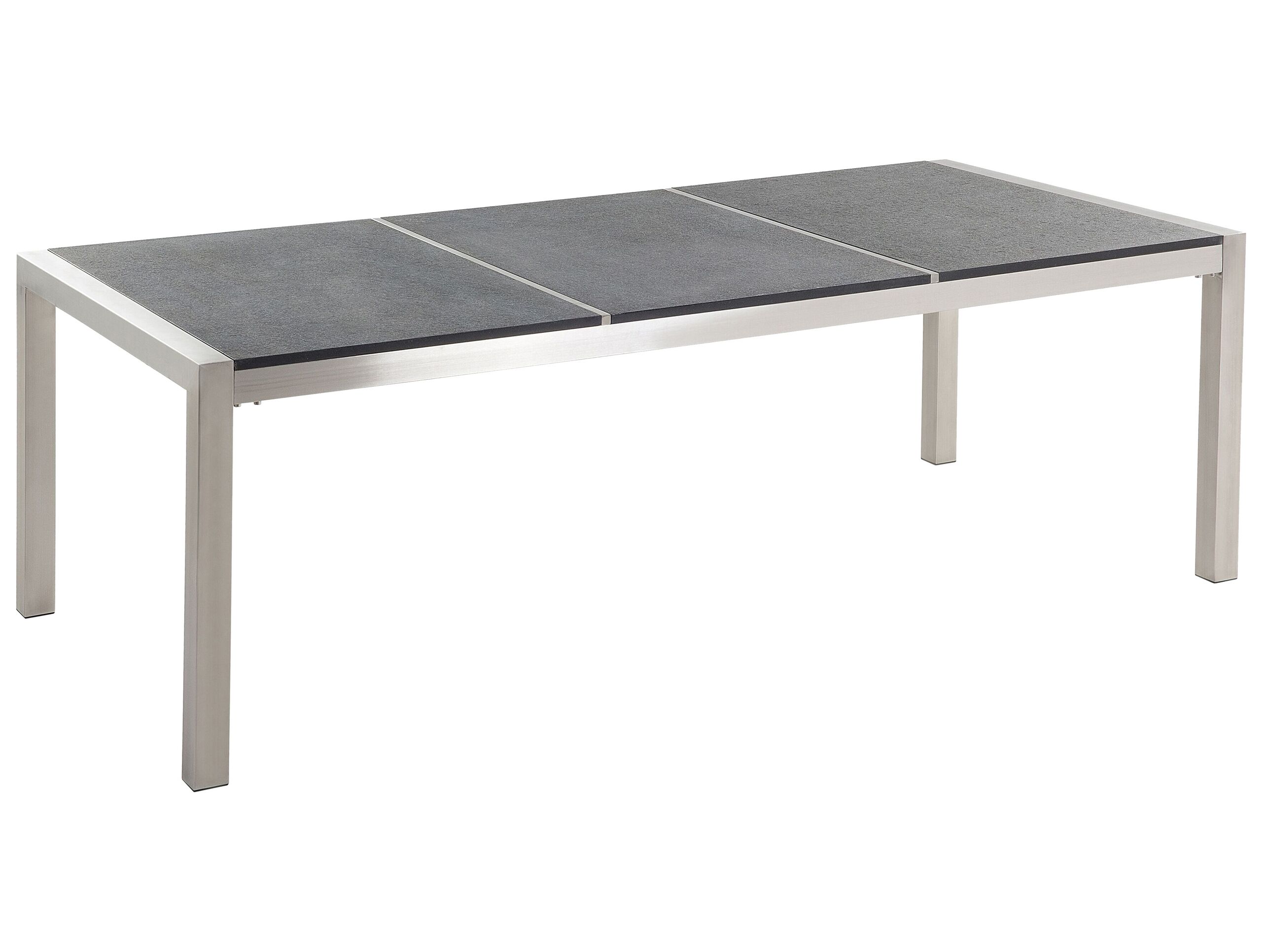 Flamed Granite Garden Table Triple Plate Top 220 x 100 cm Black GROSSETO