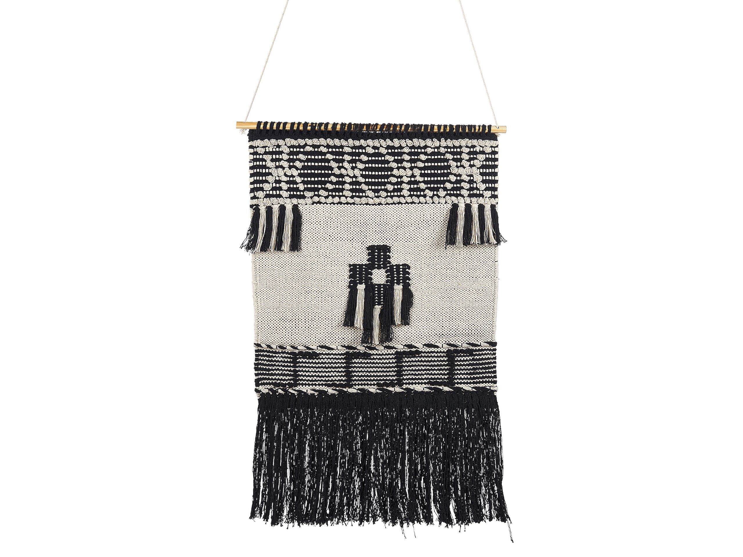 Cotton MacramÃ Wall Hanging Beige and Black LARKANA