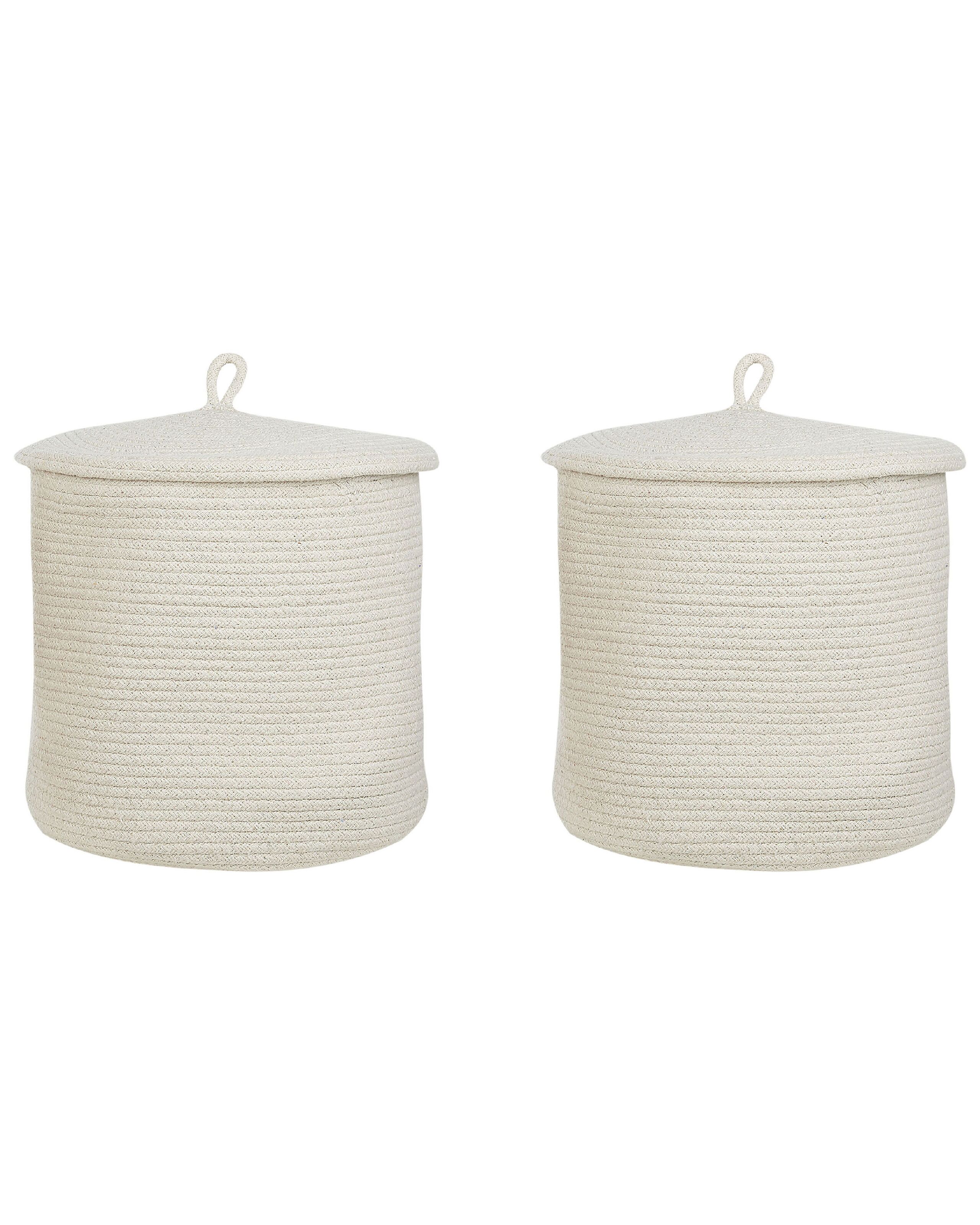 Set of 2 Cotton Baskets with Lids Off - White