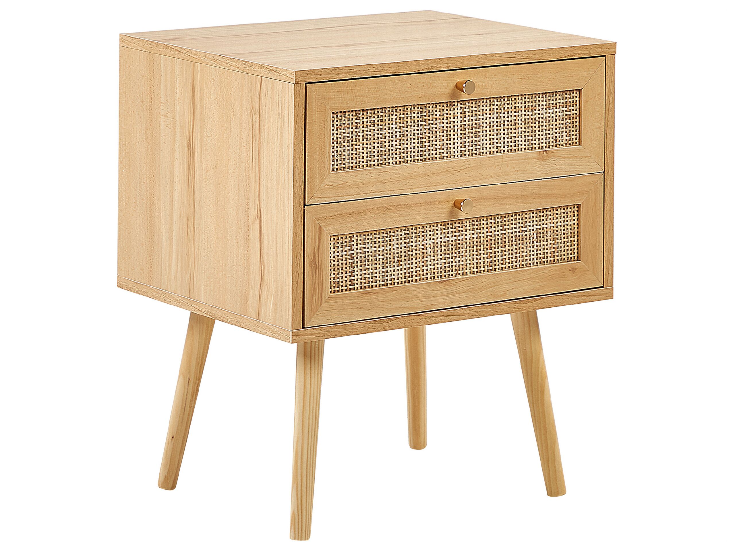 Bedside Table - BARNET 2 Drawer Nightstand Light Wood and Gold 48cm