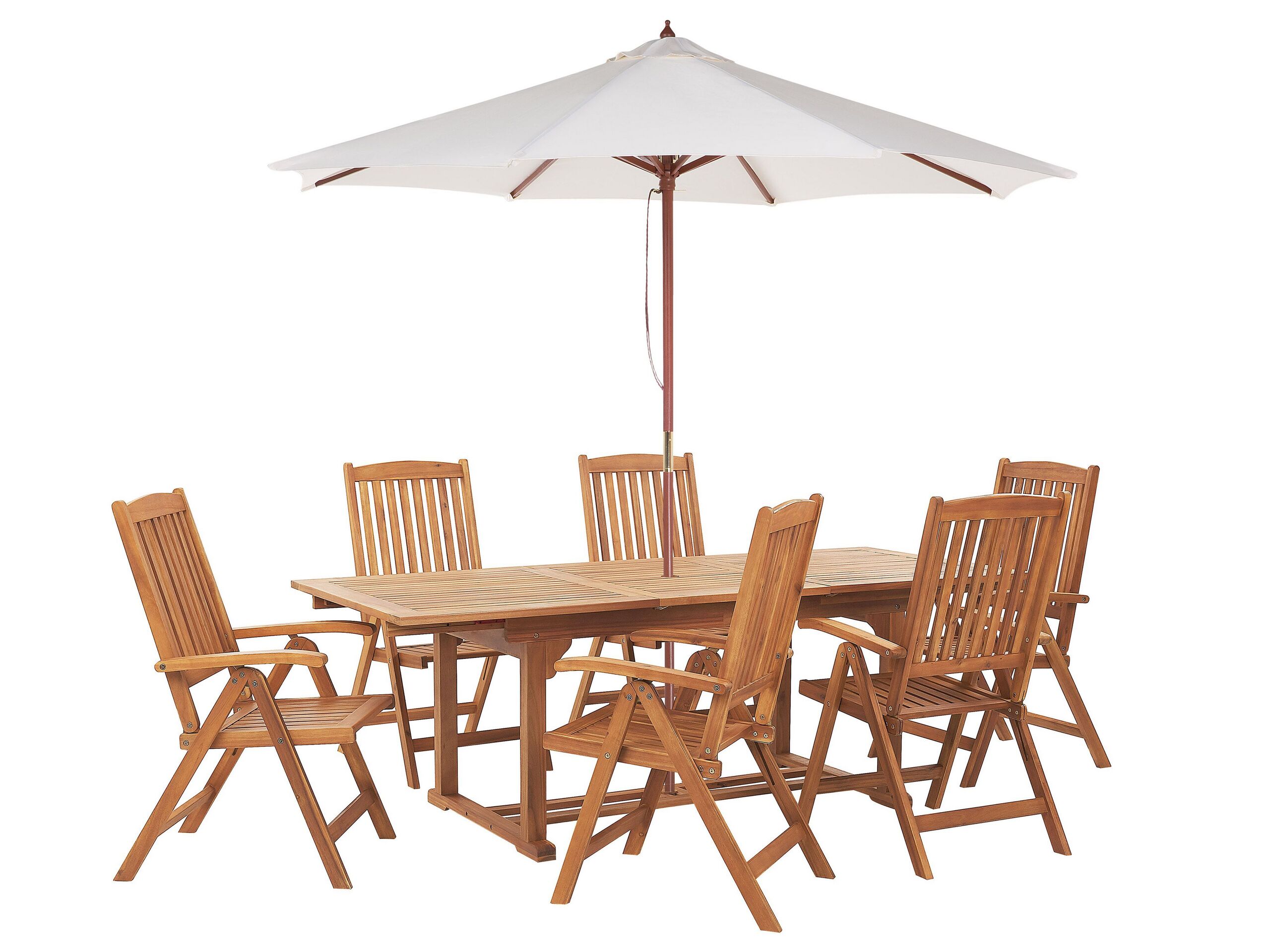 6 Seater Acacia Wood Garden Dining Set JAVA with Parasol (12 Options)